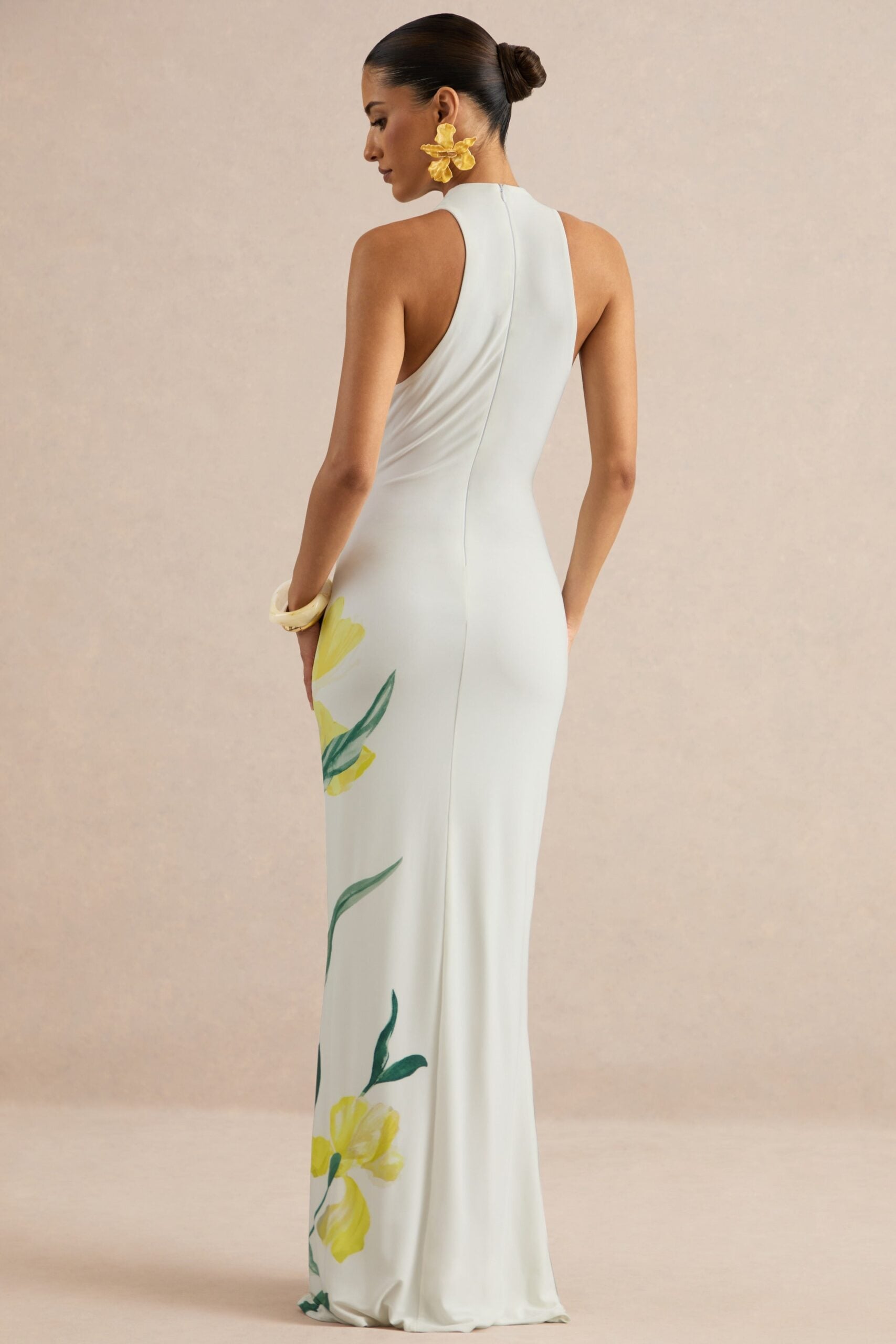 Club L London Wilber | Lemon Floral Print High-Neck Maxi Dress - Image 2