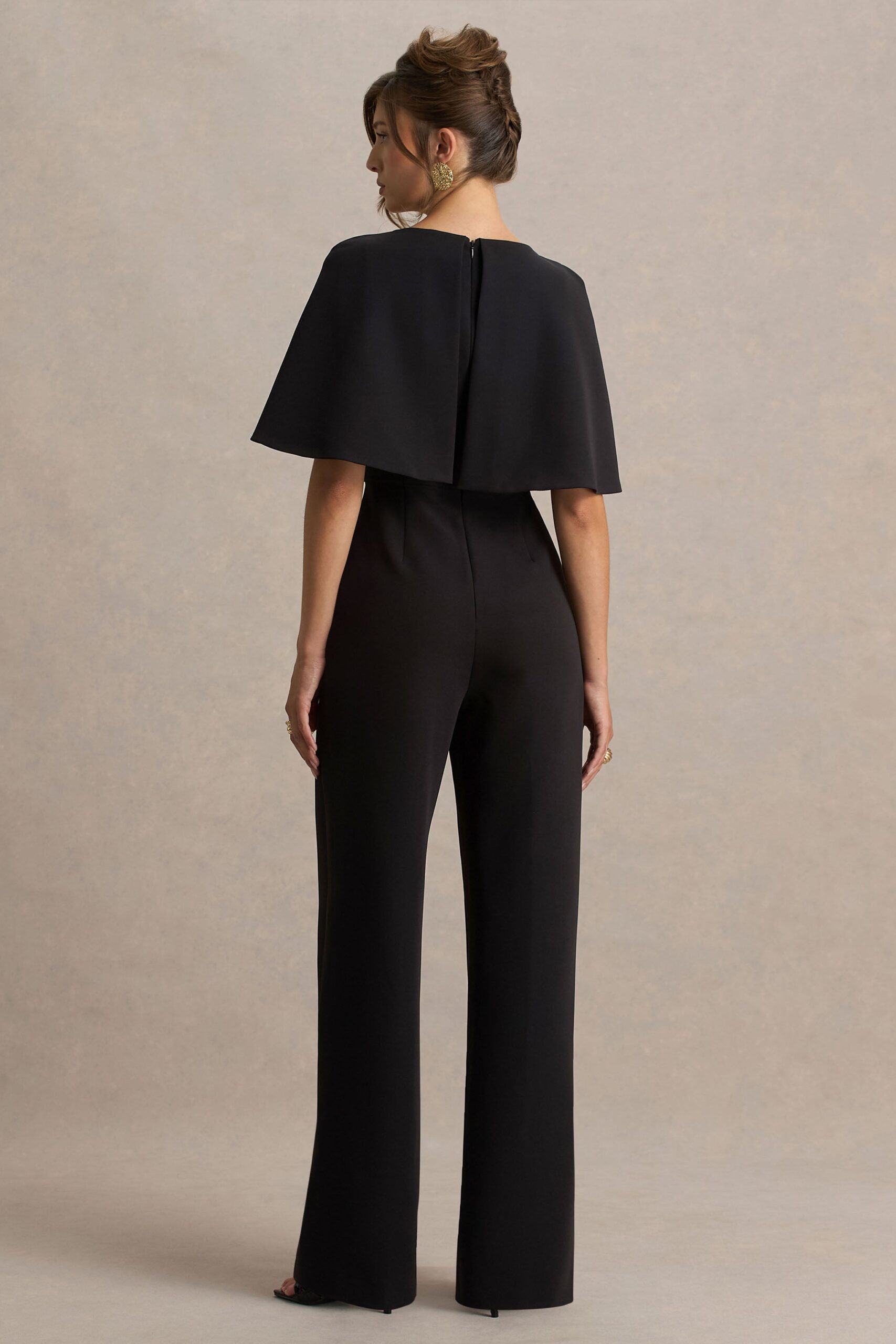 MNCLL131026150712048_2 Club L London Vivid | Black Plunge-Neck Jumpsuit With Bow-Detail - Image 2