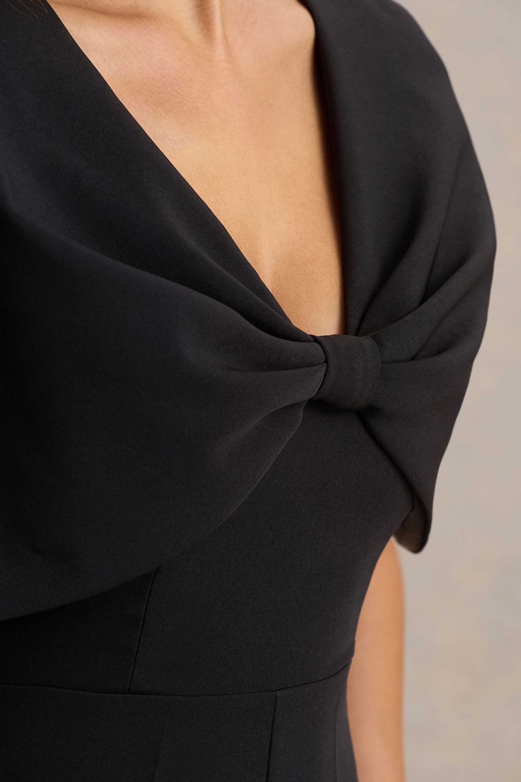 MNCLL131026150712048_3 Club L London Vivid | Black Plunge-Neck Jumpsuit With Bow-Detail - Image 3