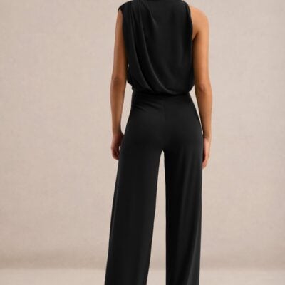 Club L London Vianista | Black High Neck Jumpsuit With Gathered Detailing - Image 2