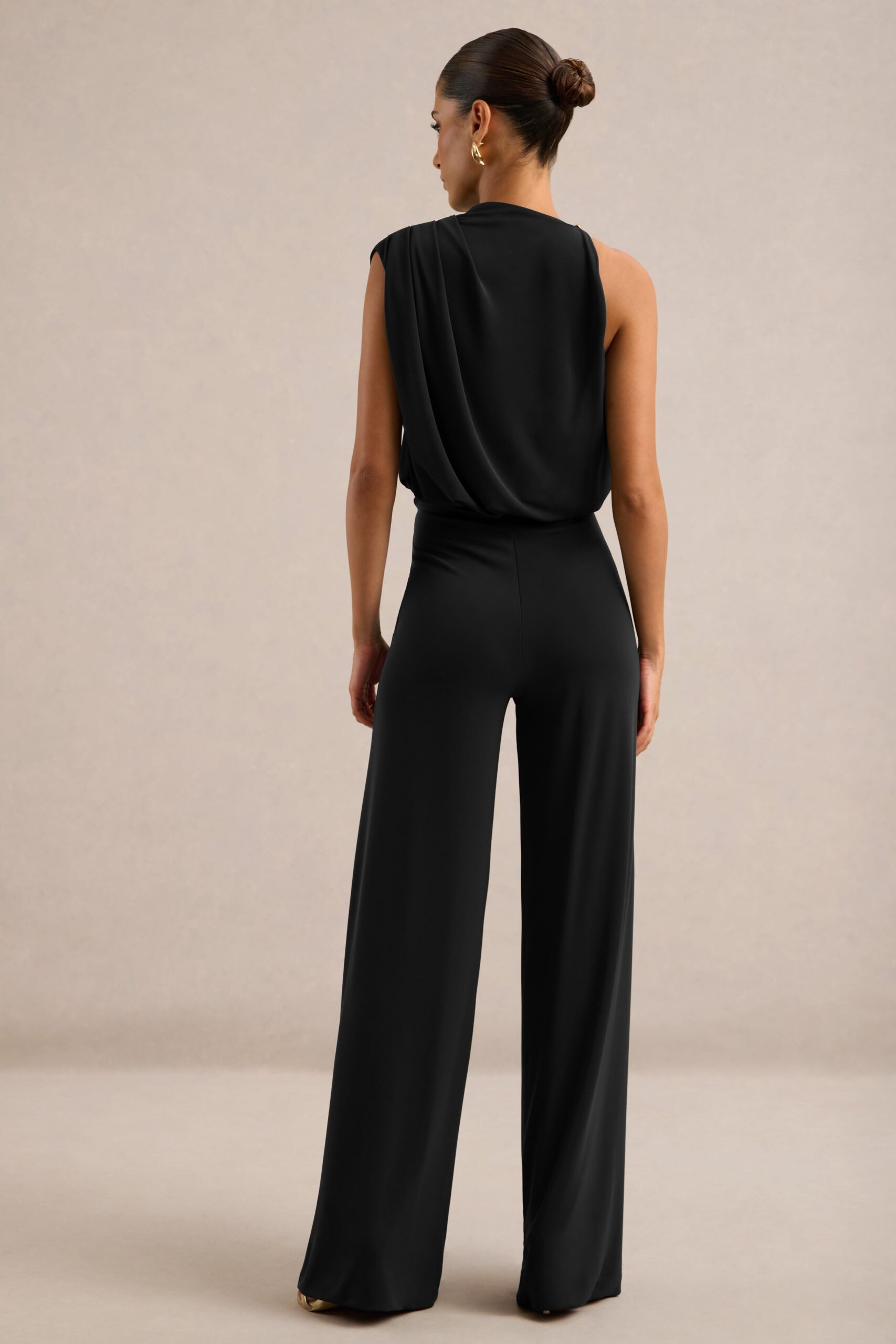 MNCLL131026150712089_2 Club L London Vianista | Black High Neck Jumpsuit With Gathered Detailing - Image 2