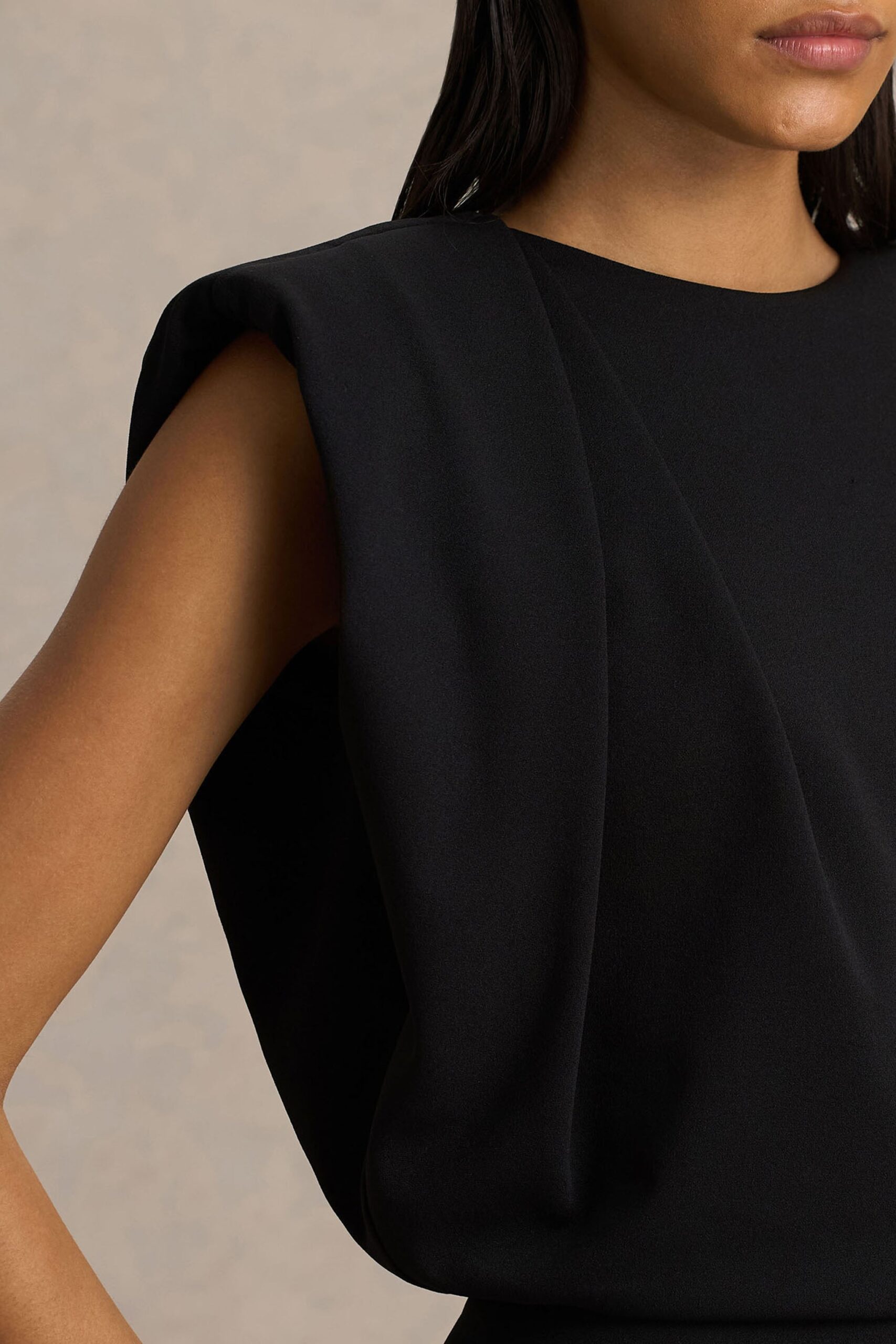 Club L London Tiff | Black Crew-Neck Jumpsuit With Draped Detailing - Image 3
