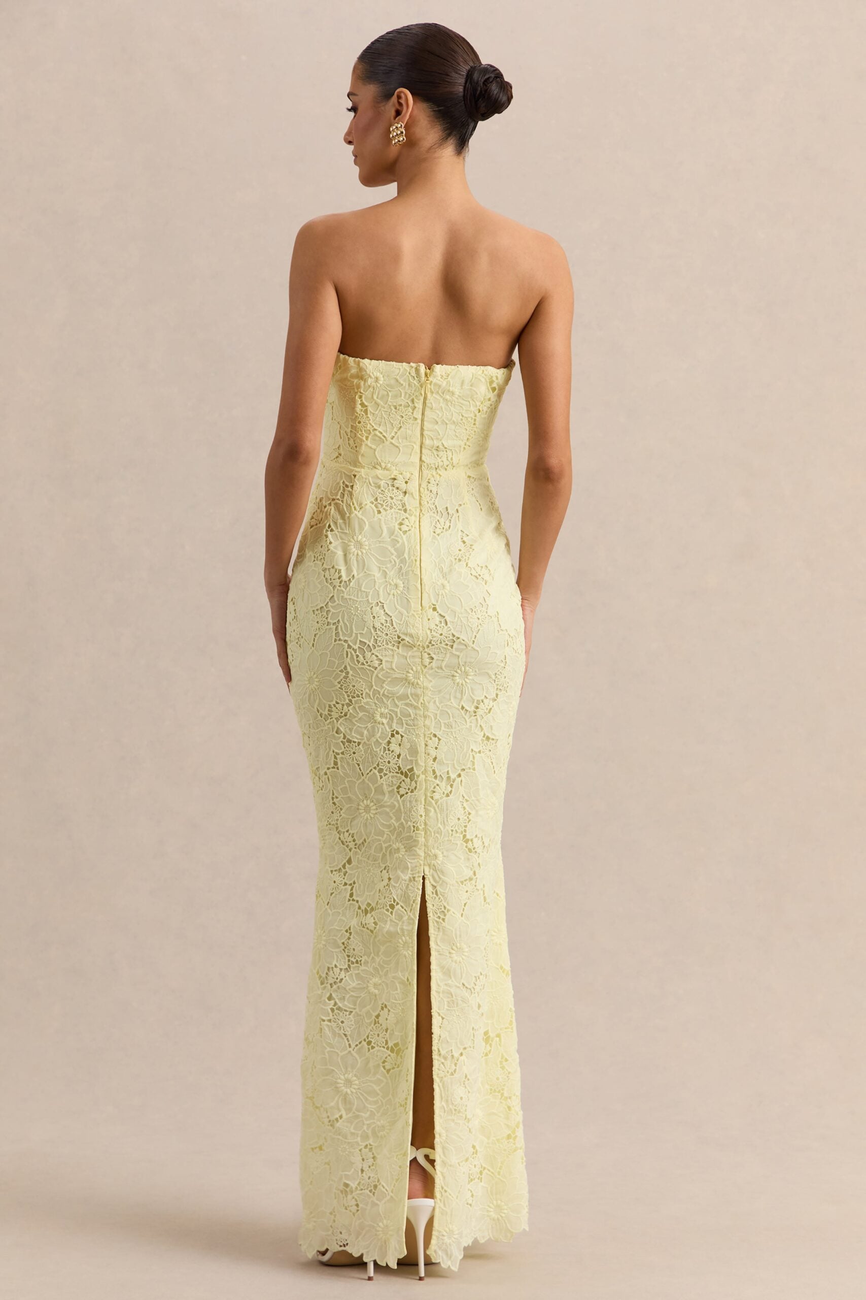 MNCLL131026150712228_2 Club L London Suzie | Lemon Lace Bandeau Maxi Dress - Image 2