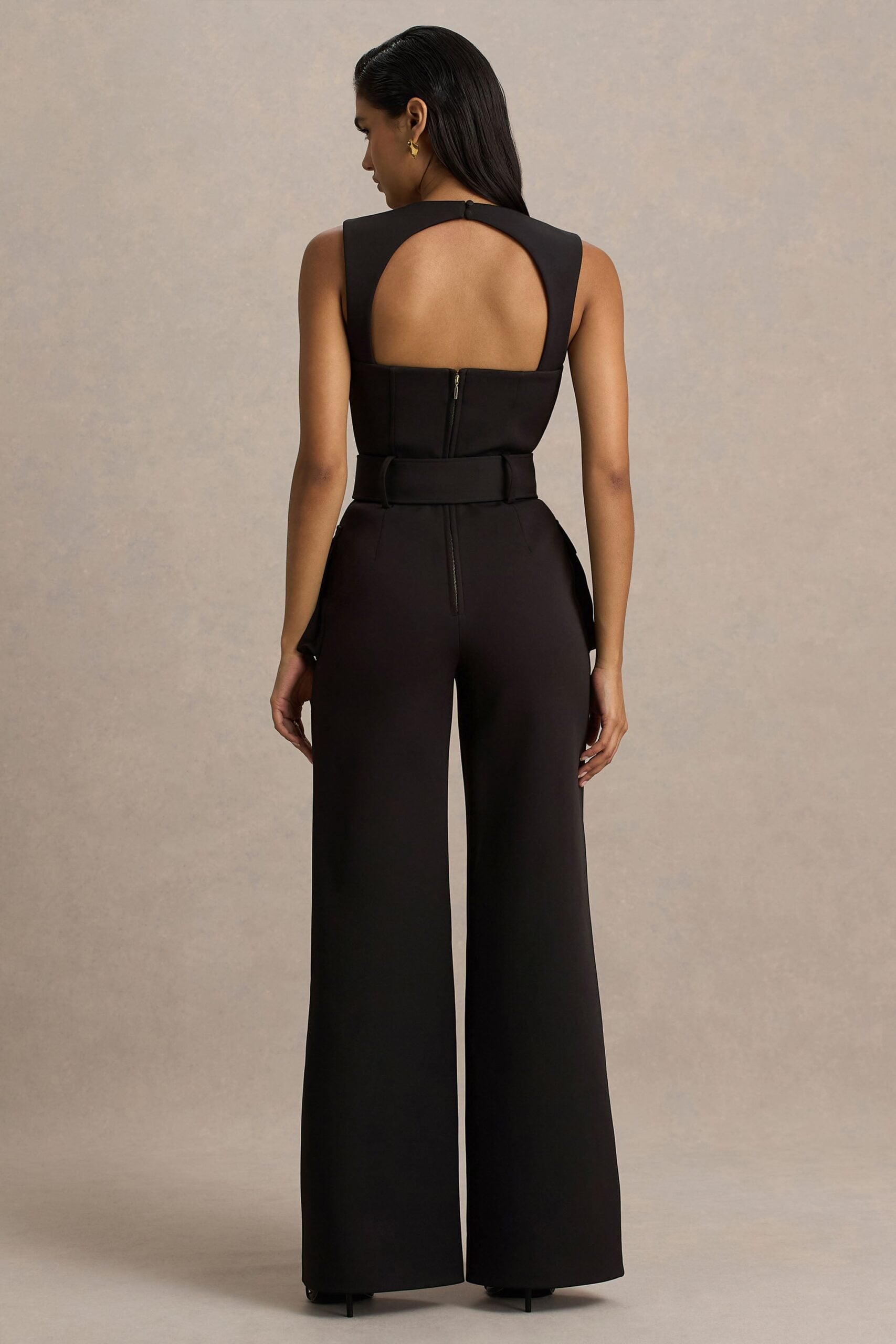 MNCLL131026150712264_2 Club L London Solice | Black Square-Neck Tailored Jumpsuit - Image 2