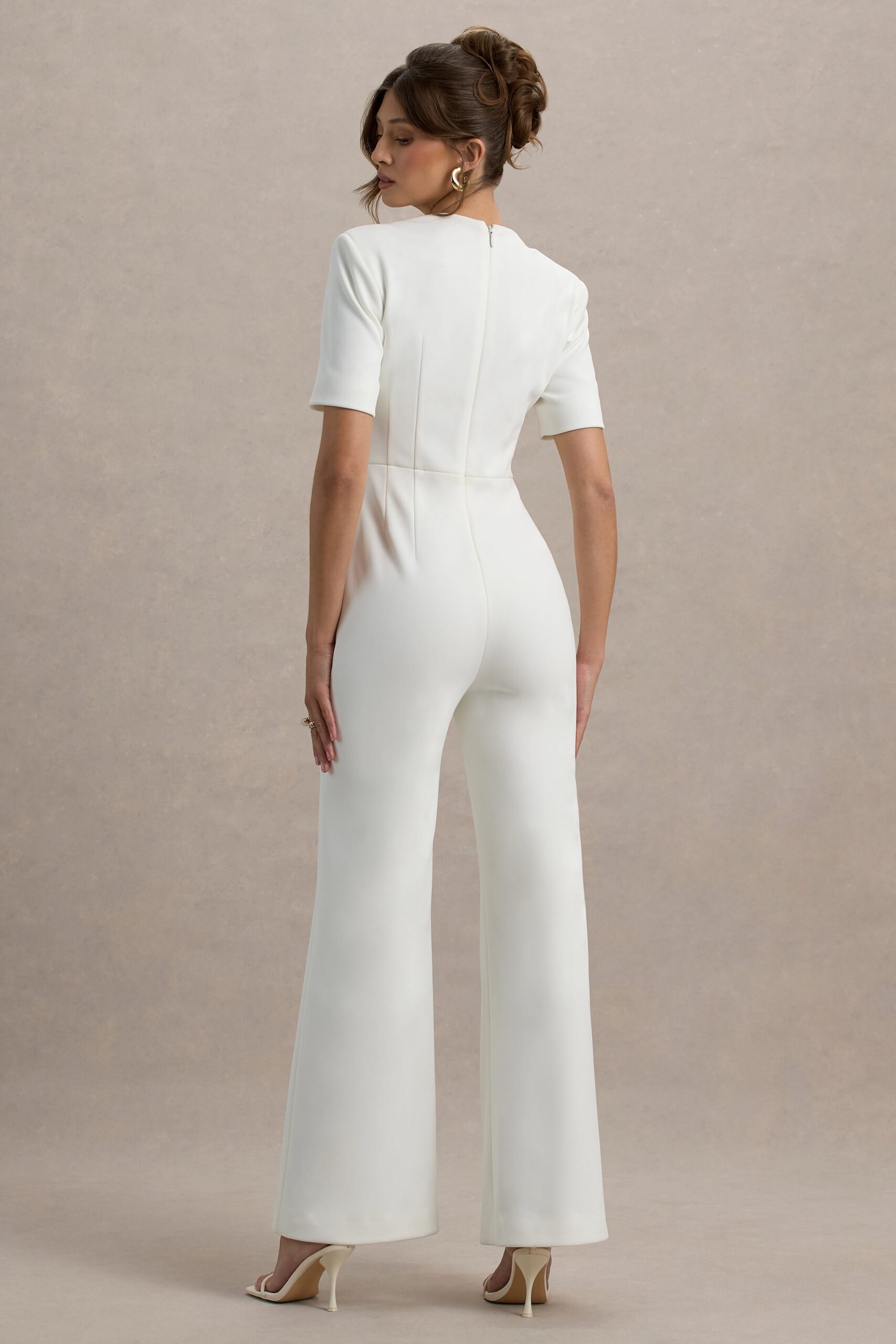 Club L London Simone | White Sweetheart Short-Sleeve Wide-Leg Jumpsuit - Image 2