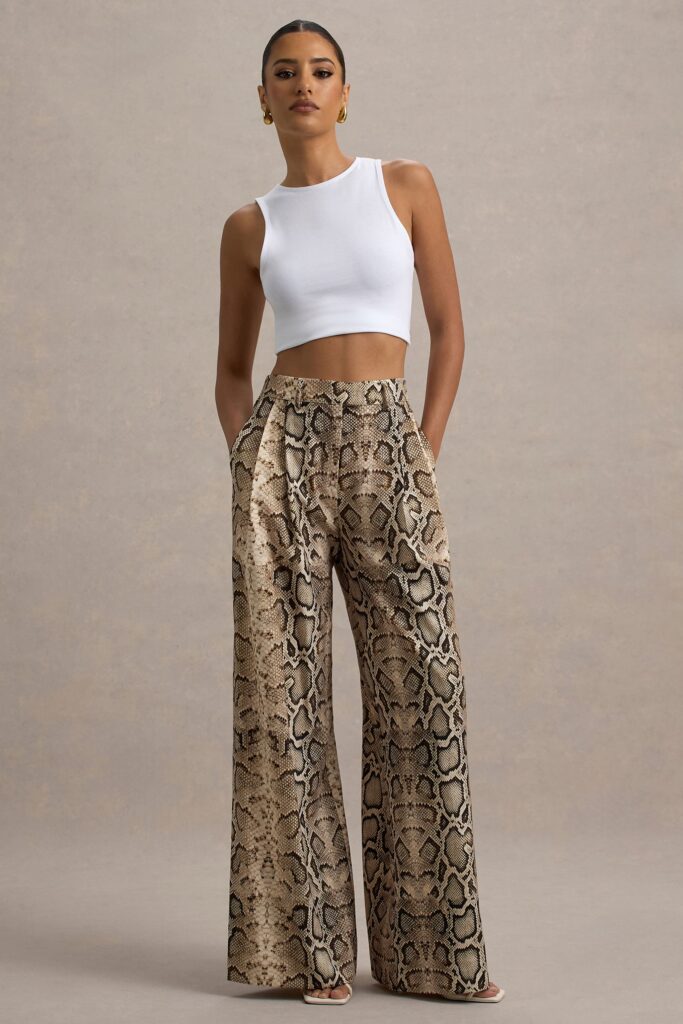 Club L London Shaniya | Snake Print High Rise Wide Leg Trousers - Image 1