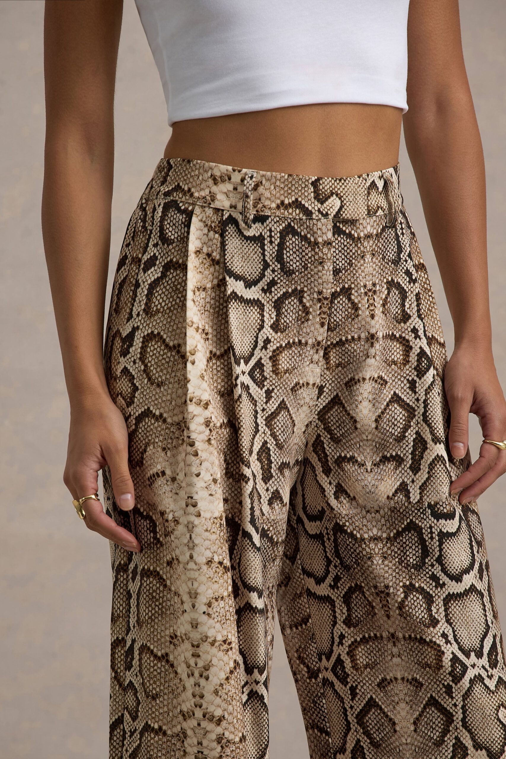 MNCLL131026150712291_3 Club L London Shaniya | Snake Print High Rise Wide Leg Trousers - Image 3