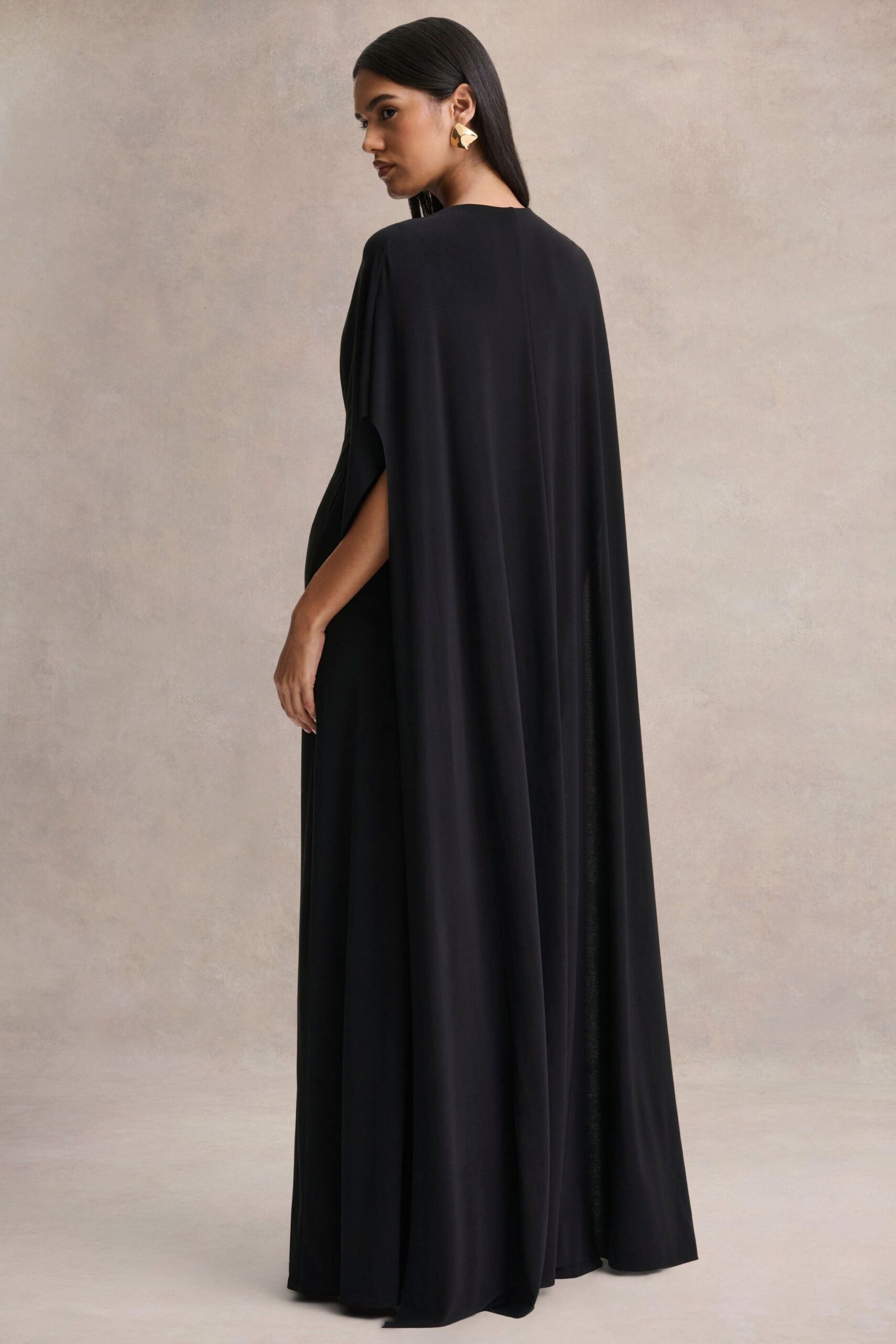 MNCLL131026150712390_2 Club L London Romilly | Black Plunge-Neck Maxi Dress With Gathered Detail - Image 2