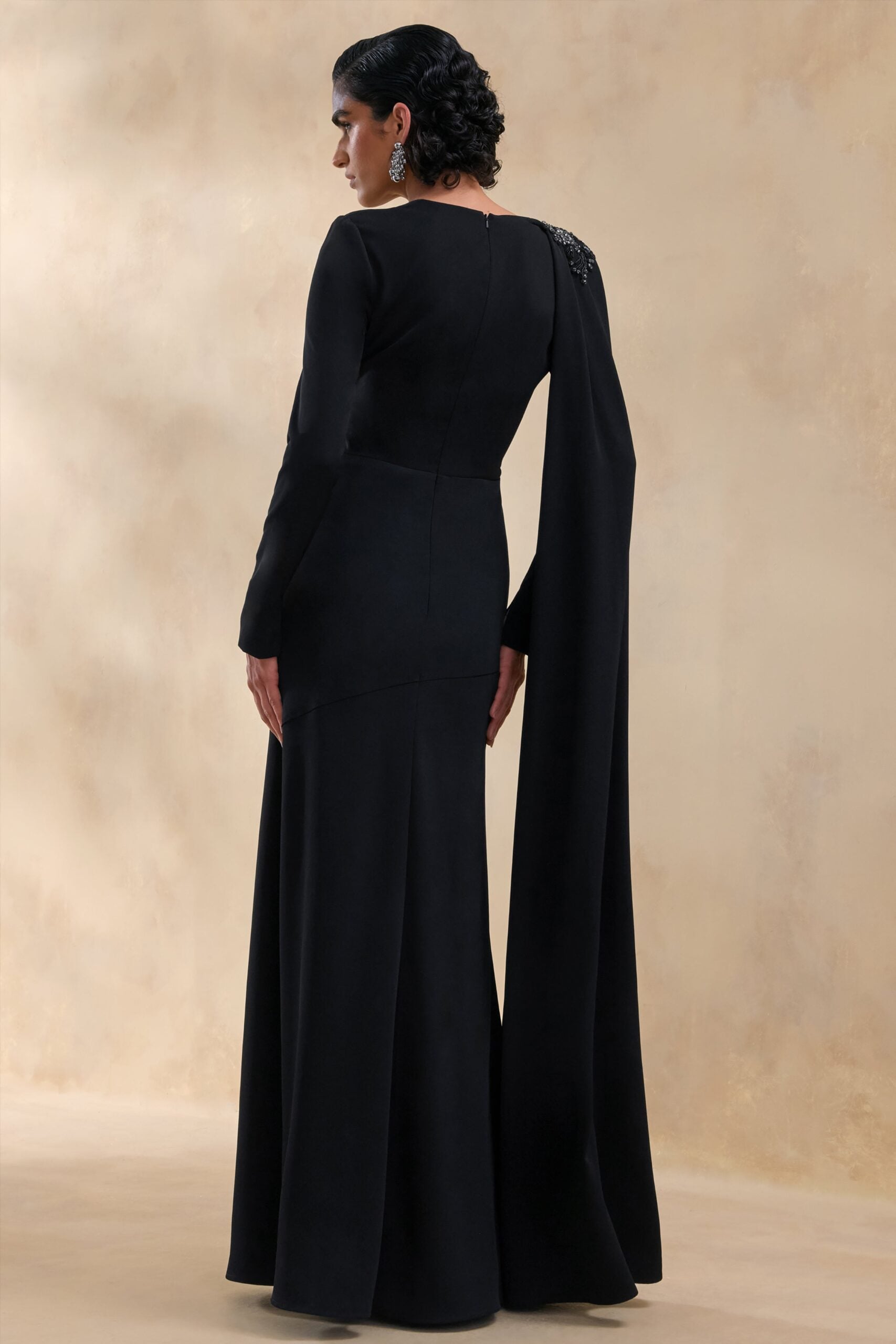 Club L London Reese | Black High-Neck Maxi Dress With Embellished Detail and Sash - Image 2