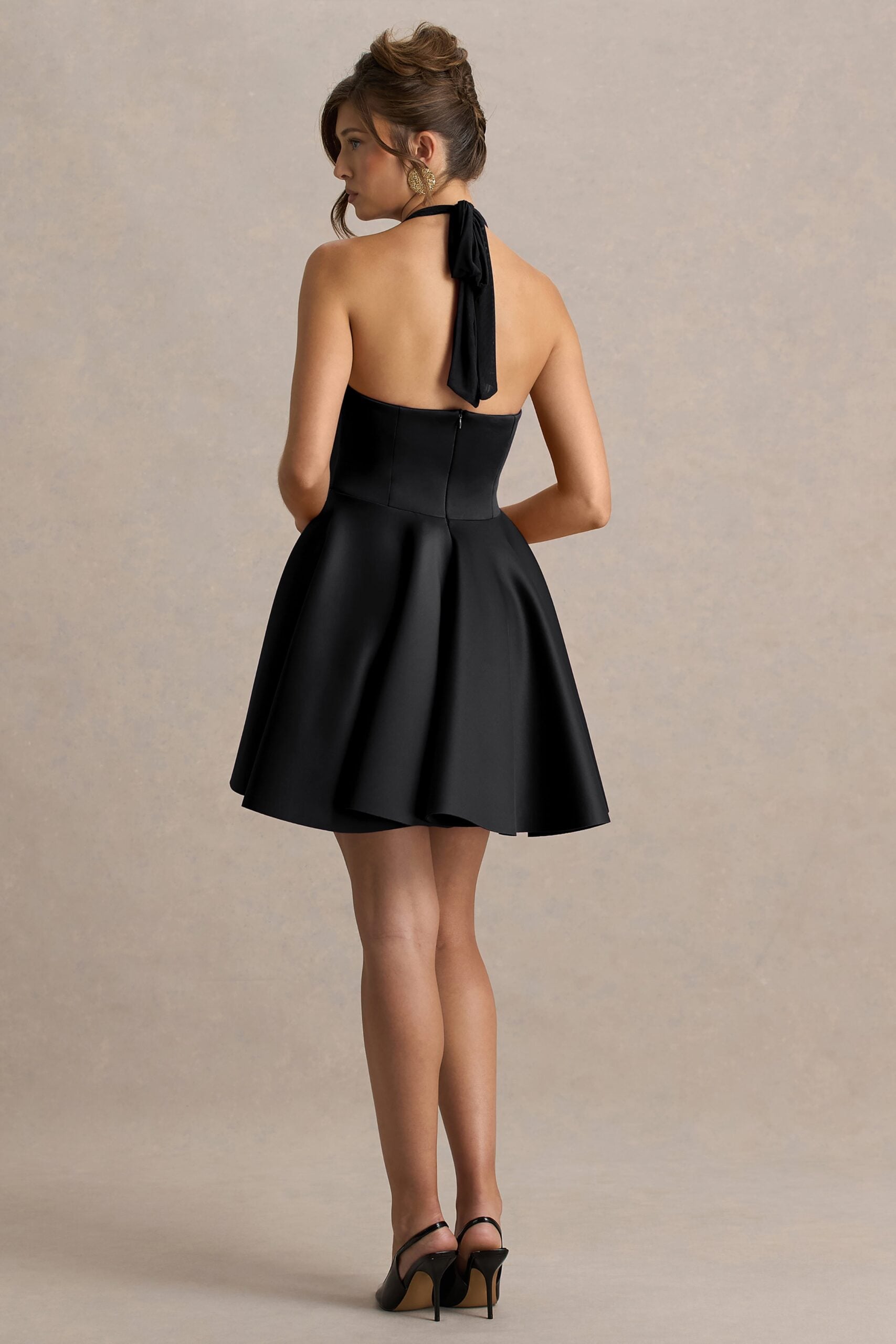 Club L London Peggy | Black Halter-Neck Skater Mini Dress - Image 2