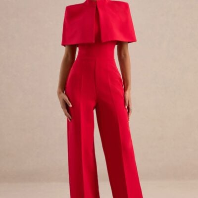 Club L London Orlanda | Red Round Neck Jumpsuit With Tailoring - Image 2