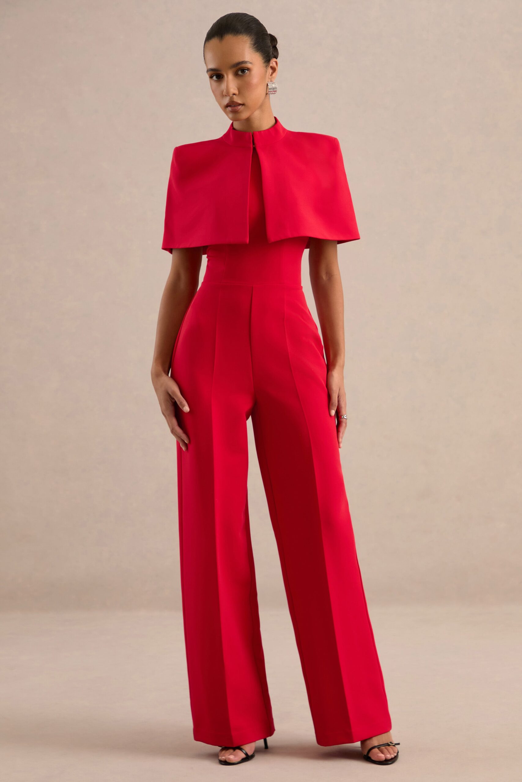 Club L London Orlanda | Red Round Neck Jumpsuit With Tailoring - Image 2