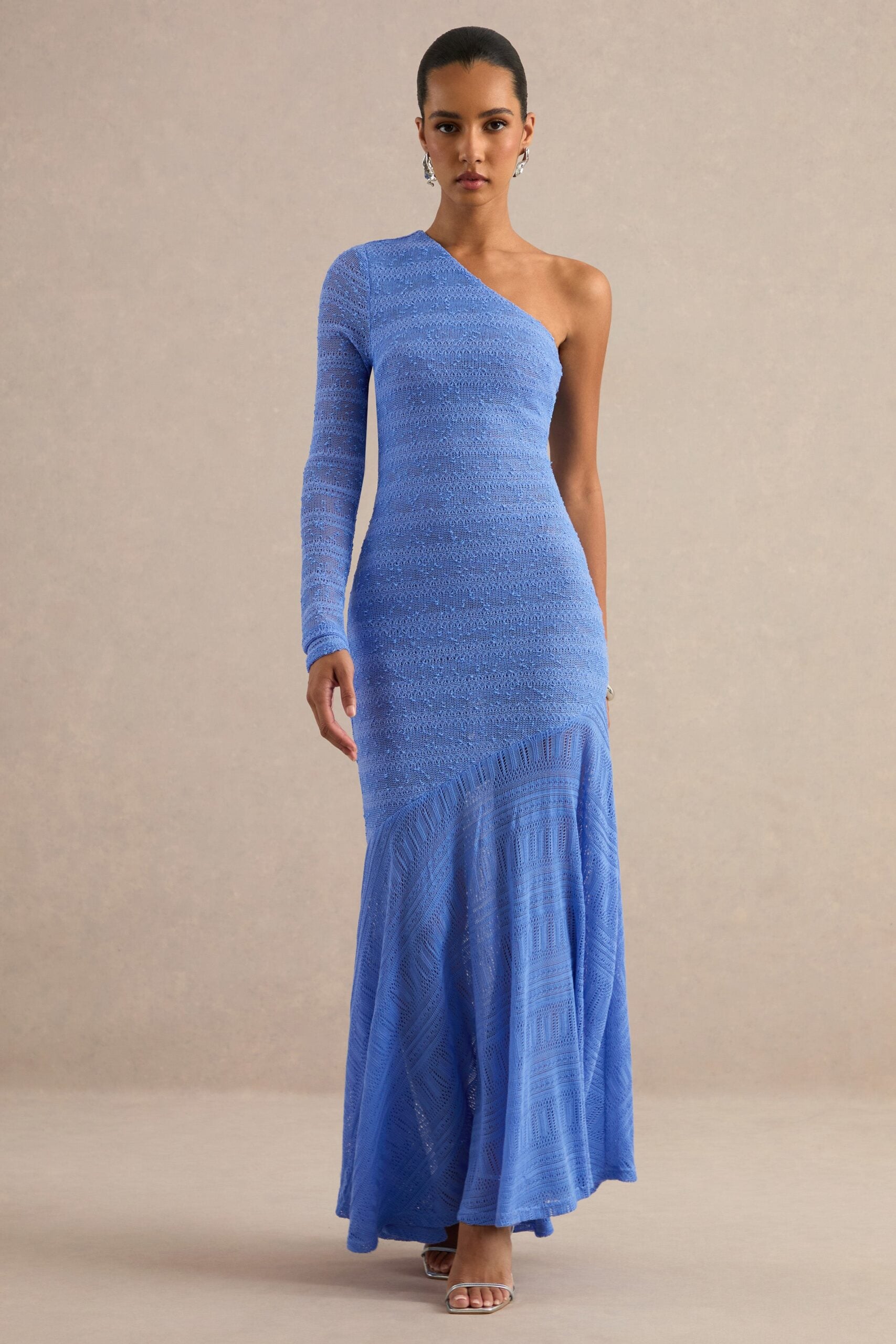 MNCLL131026150712529_3 Club L London Orabella | Blue Asymmetric-Neck Maxi Dress With Sheer Skirt - Image 3