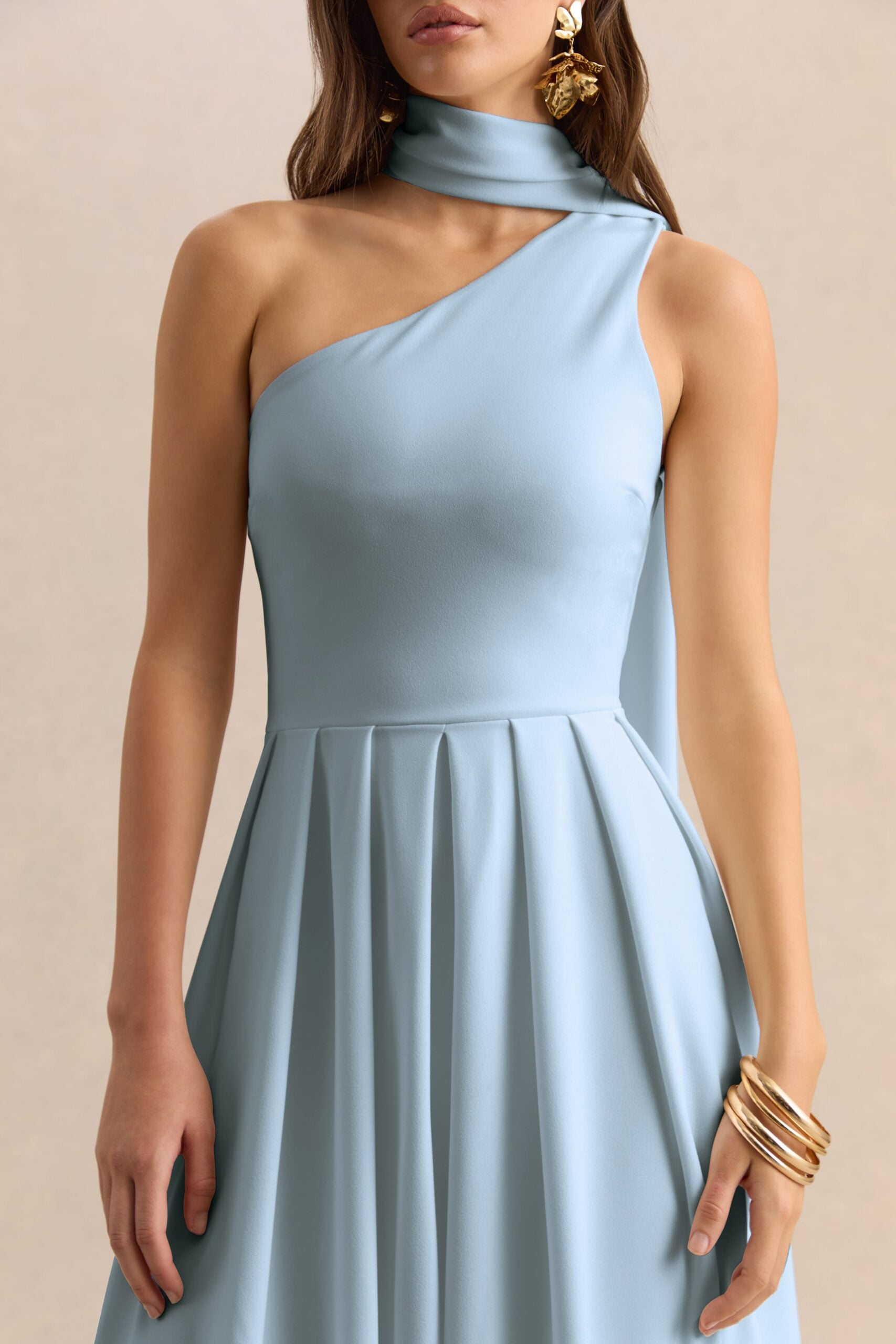 MNCLL131026150712556_3 Club L London Odette | Powder Blue Asymmetric-Neck Midi Dress With Scarf - Image 3