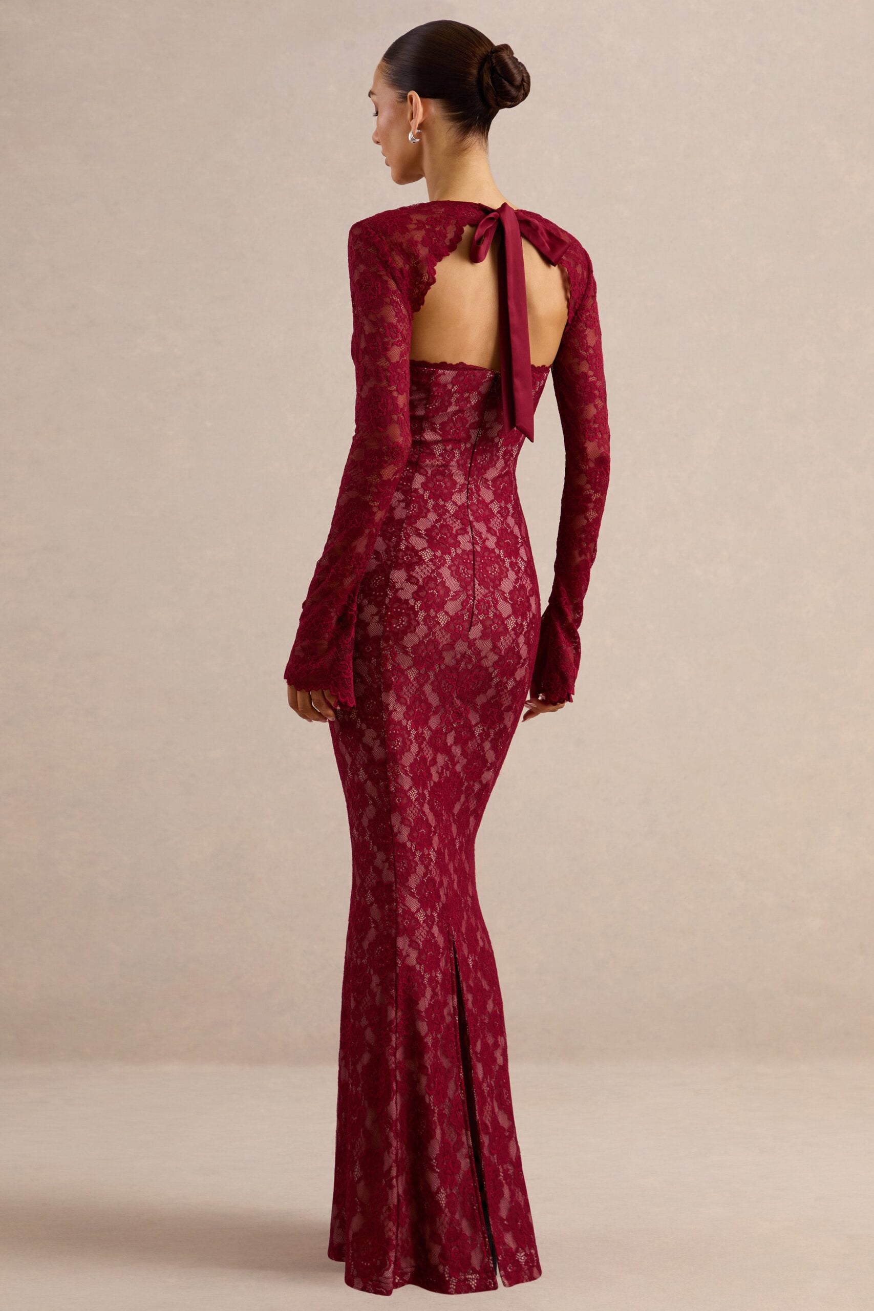 MNCLL131026150712649_2 Club L London Mirellia | Dark Red Lace Sweetheart-Neck Maxi Dress - Image 2