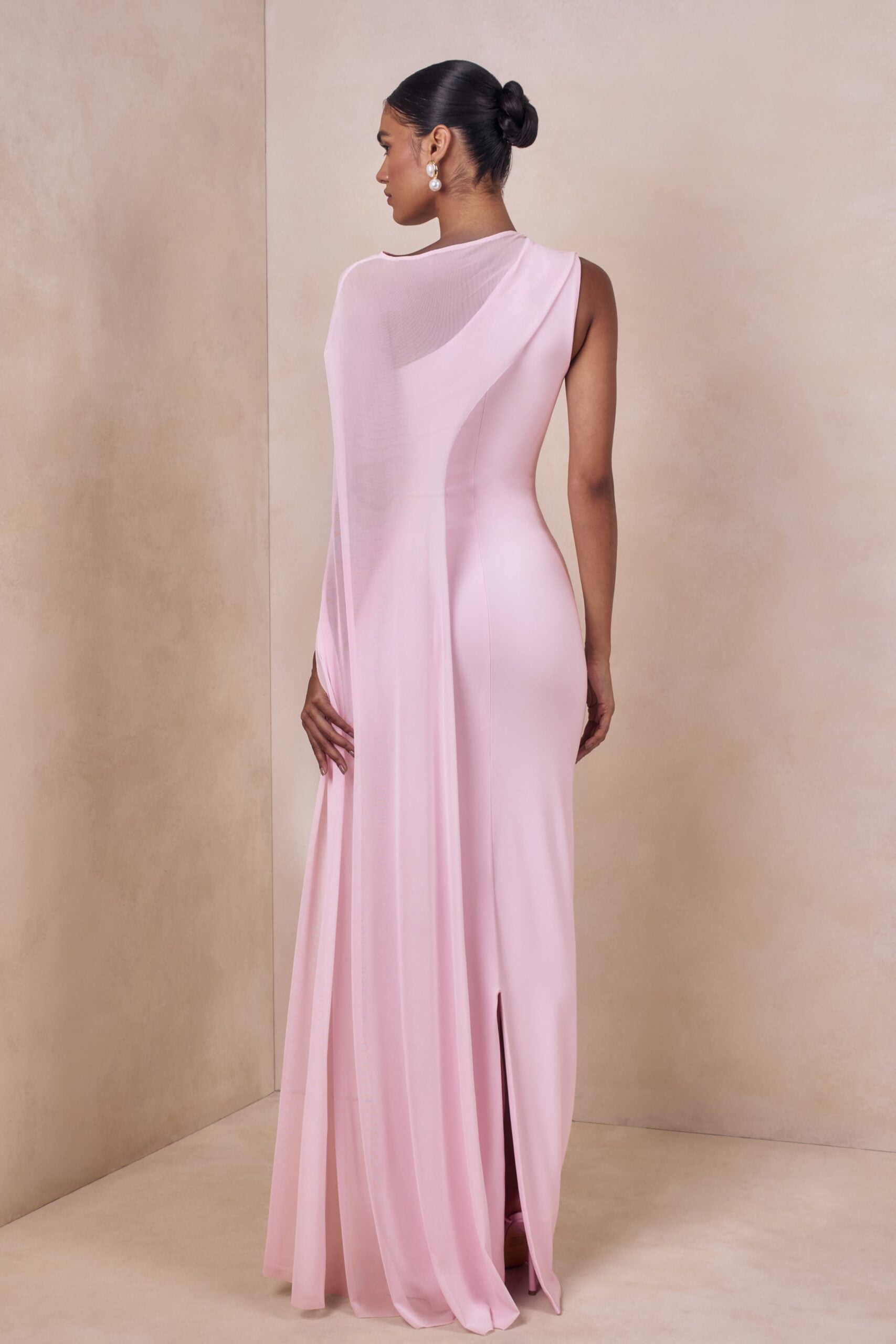 Club L London Mirelle | Light Pink Jersey Boat Neck Maxi Dress With ...