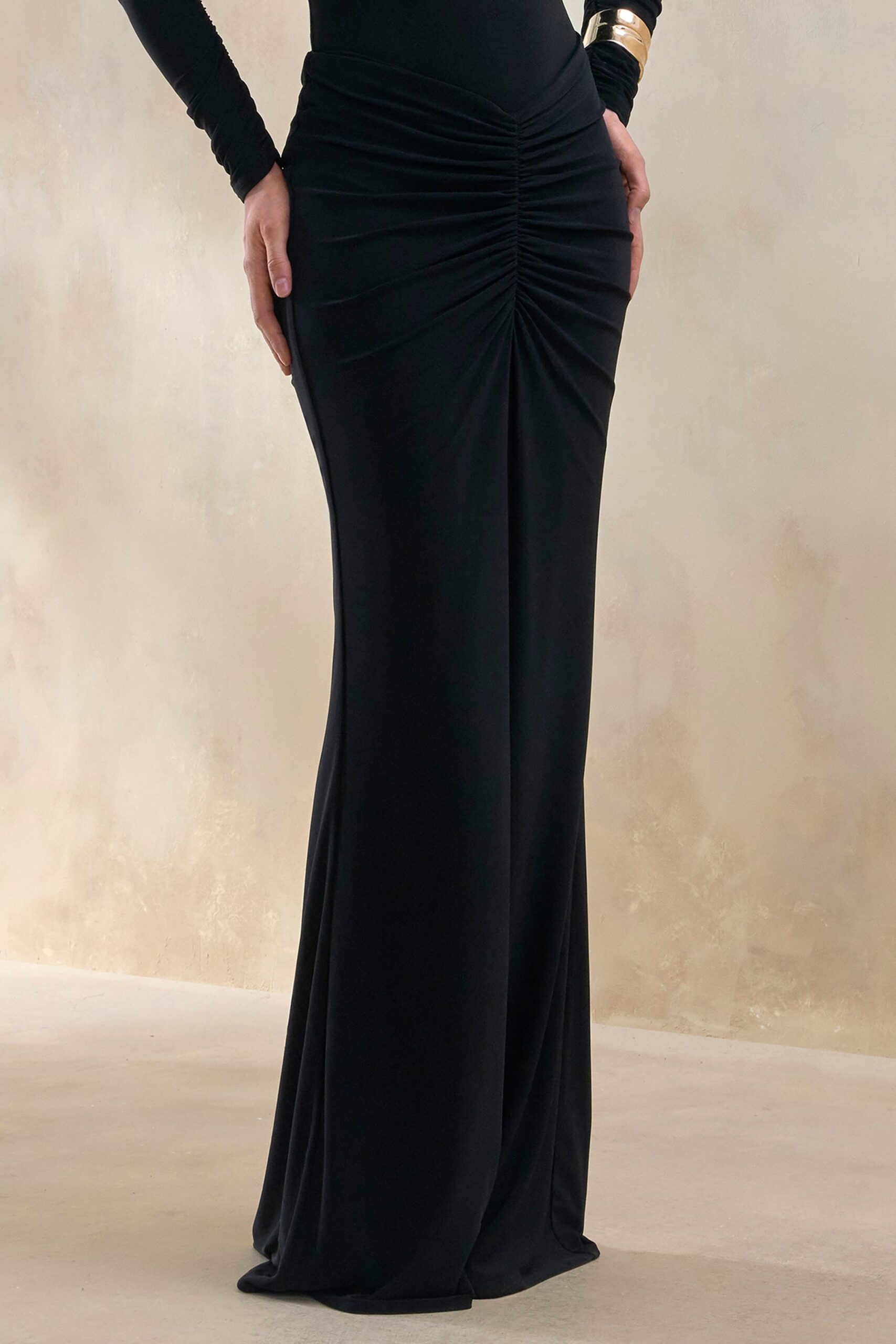 MNCLL131026150712678_3 Club L London Micaela | Black Ruched Maxi Skirt - Image 3