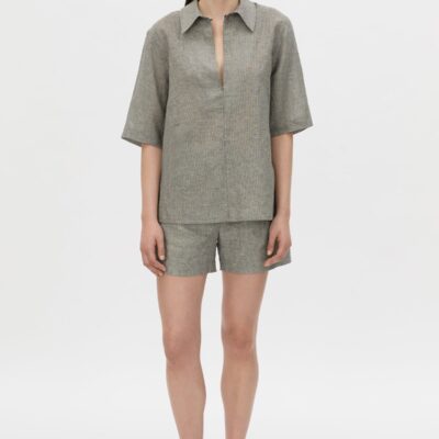 Camilla and Marc Phostre Stripe Linen Collared Top - Image 1