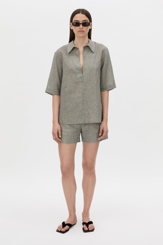 Camilla and Marc Phostre Stripe Linen Collared Top - Image 1