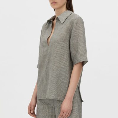 Camilla and Marc Phostre Stripe Linen Collared Top - Image 2
