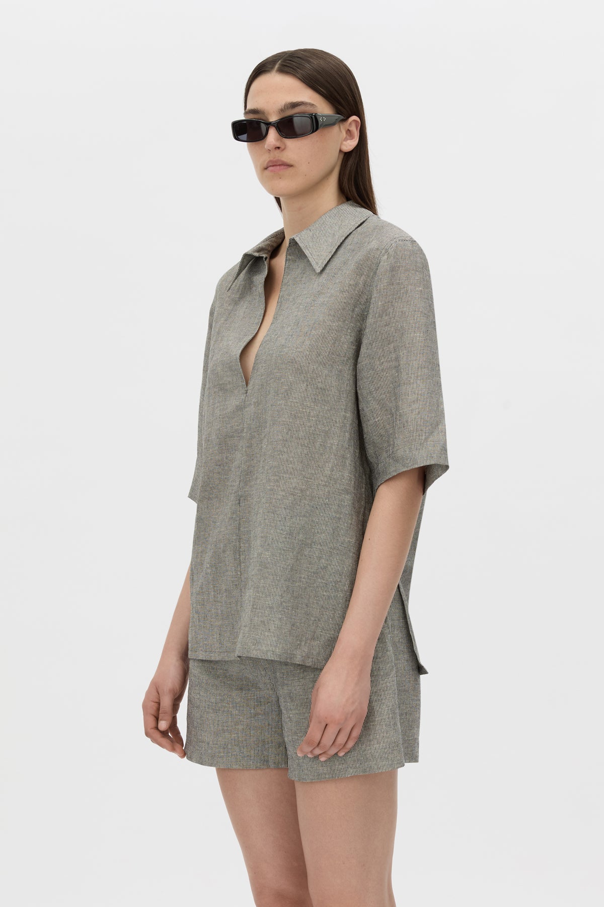 Camilla and Marc Phostre Stripe Linen Collared Top - Image 2