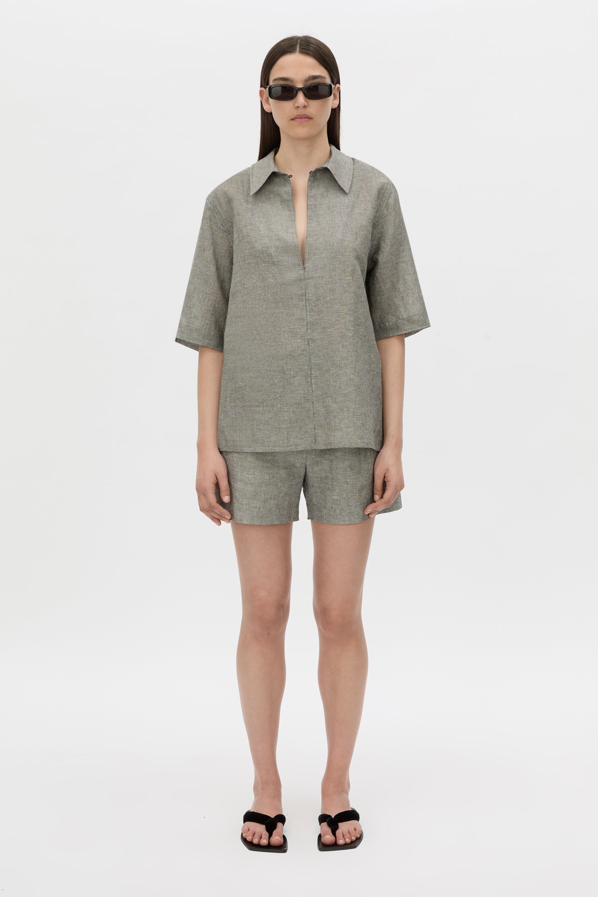 Camilla and Marc Phostre Stripe Linen Collared Top - Image 3