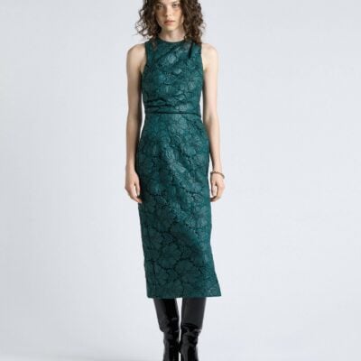 Cue Deep Green European Coated Lace Column Dress - Image 1