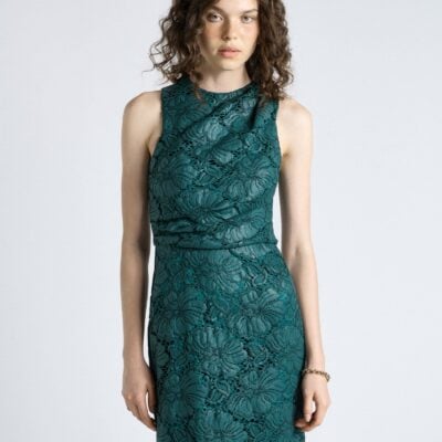 Cue Deep Green European Coated Lace Column Dress - Image 2