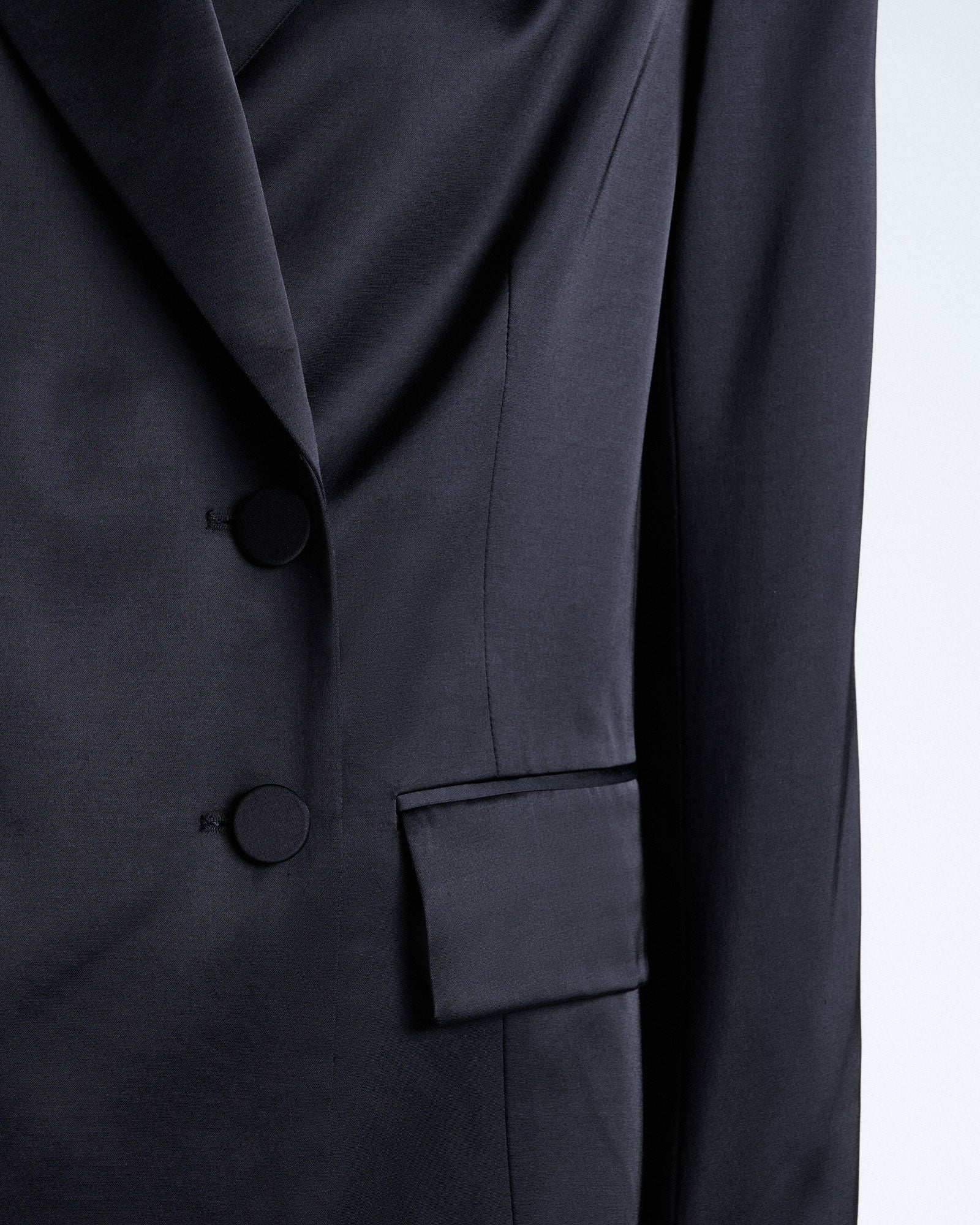 MNCUE041026023128008_3 Cue Dark Ink Matte Satin Viscose Double Breasted Blazer - Image 3