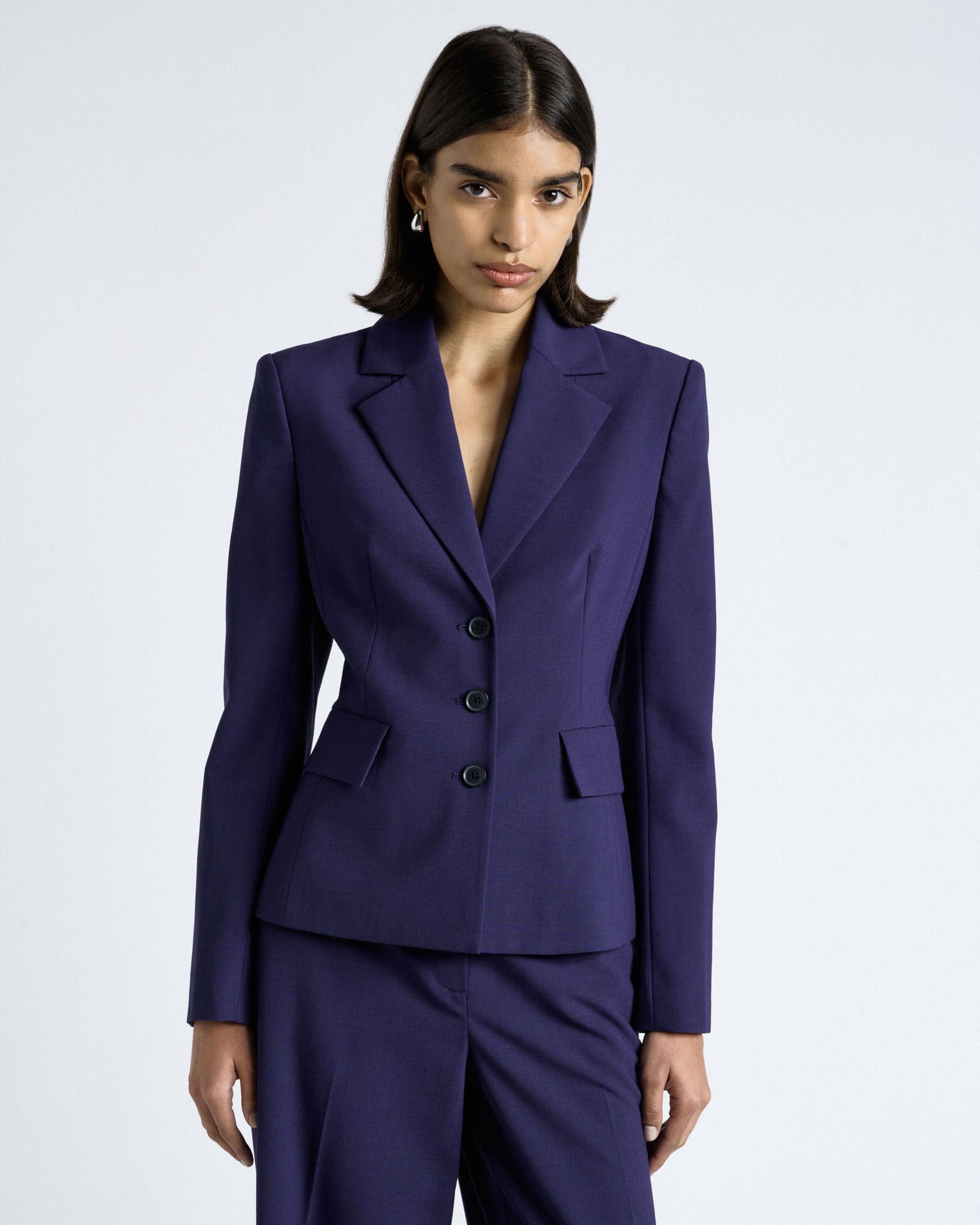 MNCUE041026023128010_2 Cue Dark Cobalt European Stretch Suiting Hourglass Blazer - Image 2