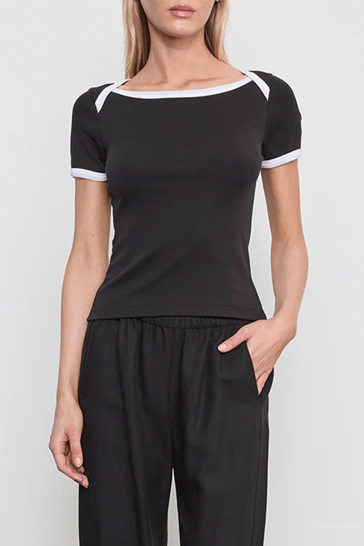 Enza Costa Cotton Ringer Bateau Tee - Image 2