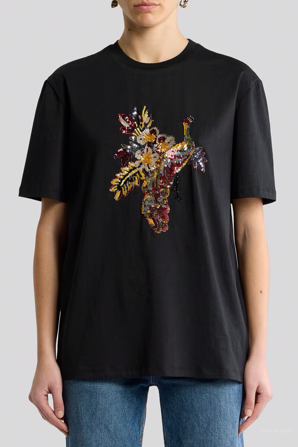 MNETRO041026045350241_2 Etro Peacock Embellishment Cotton T-Shirt - Image 2