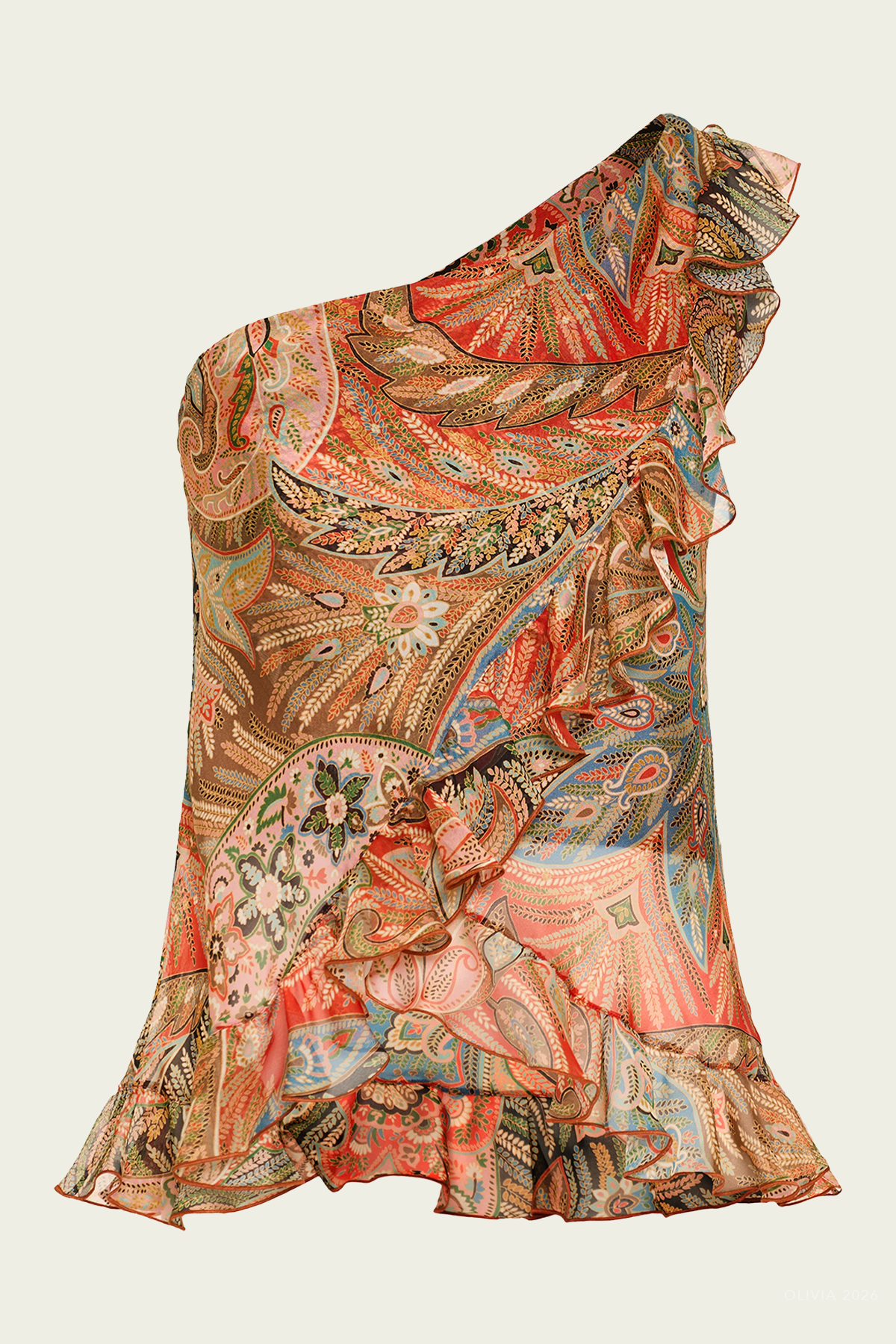 Etro Paisley-Print One-Shoulder Ruffles Top - Image 1