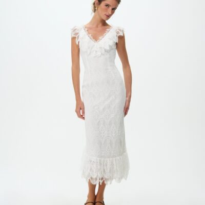 For Love & Lemons Victorian Cascade Lace Midi Dress - Image 1