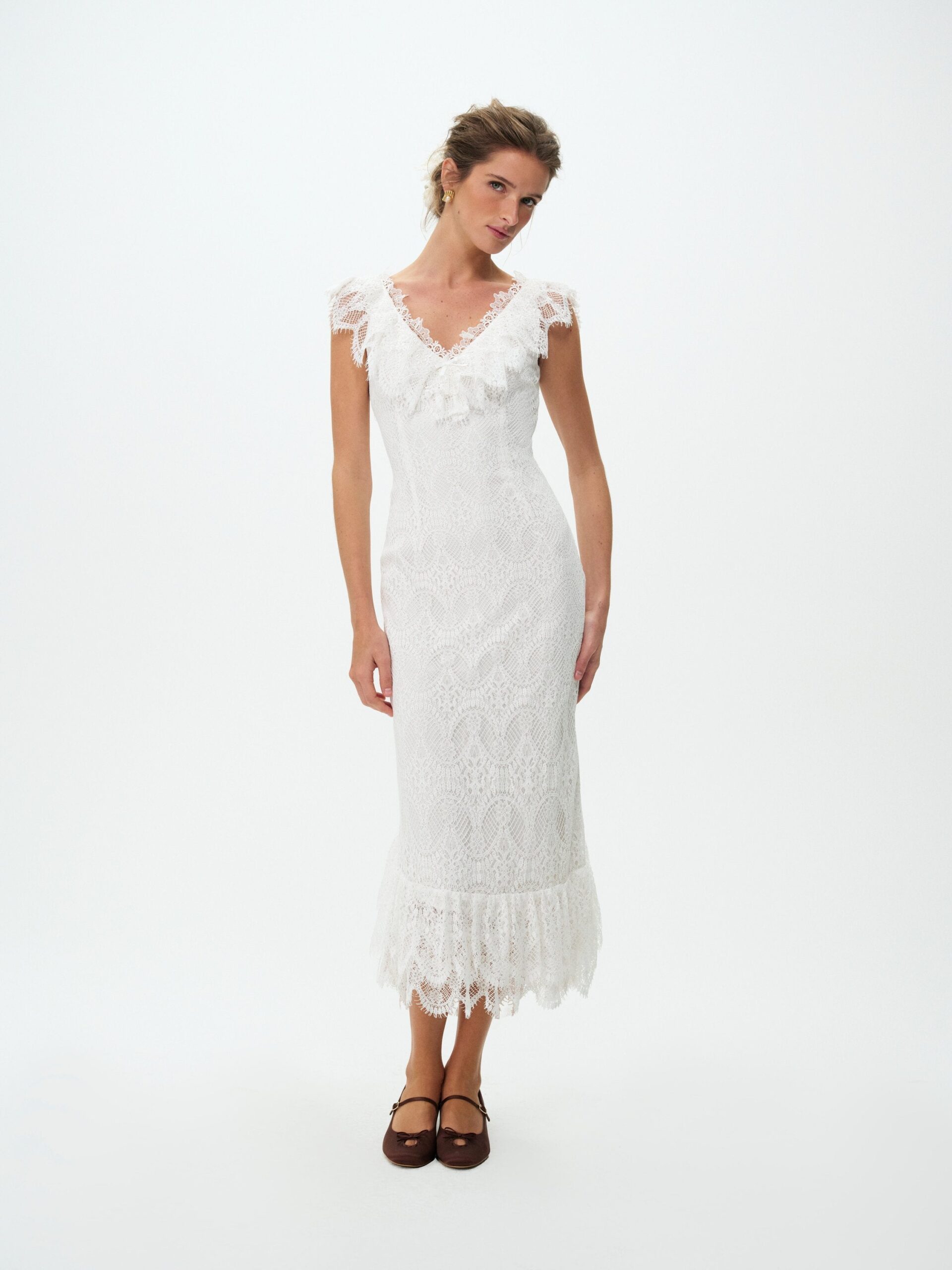 For Love & Lemons Victorian Cascade Lace Midi Dress - Image 1