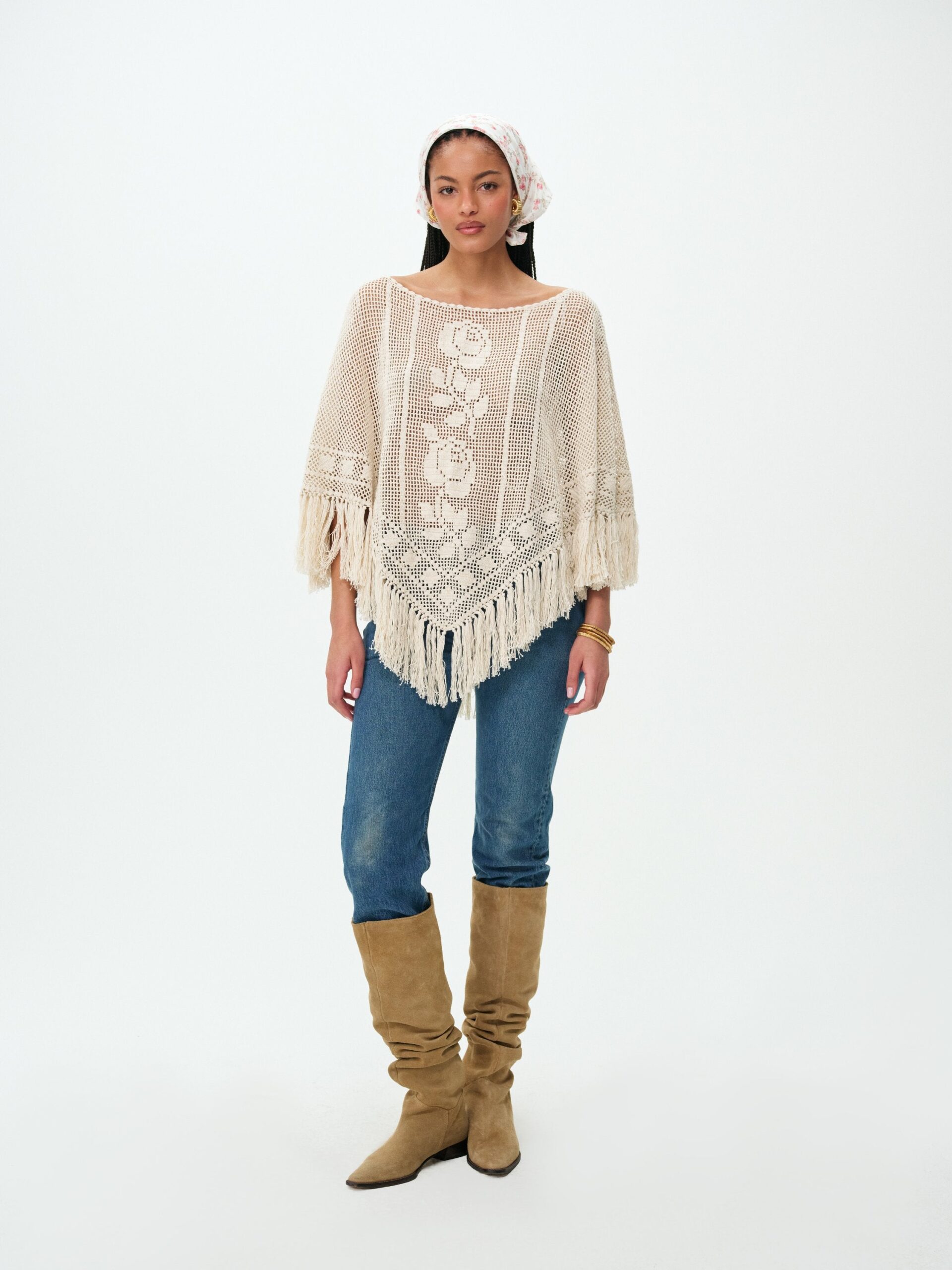 For Love & Lemons Rosewood Crochet Poncho - Image 1