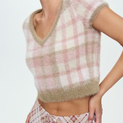 For Love & Lemons Poet Plaid Knit Top - Image 1