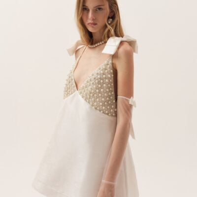 For Love & Lemons Pearly Bow Mini Dress - Image 1