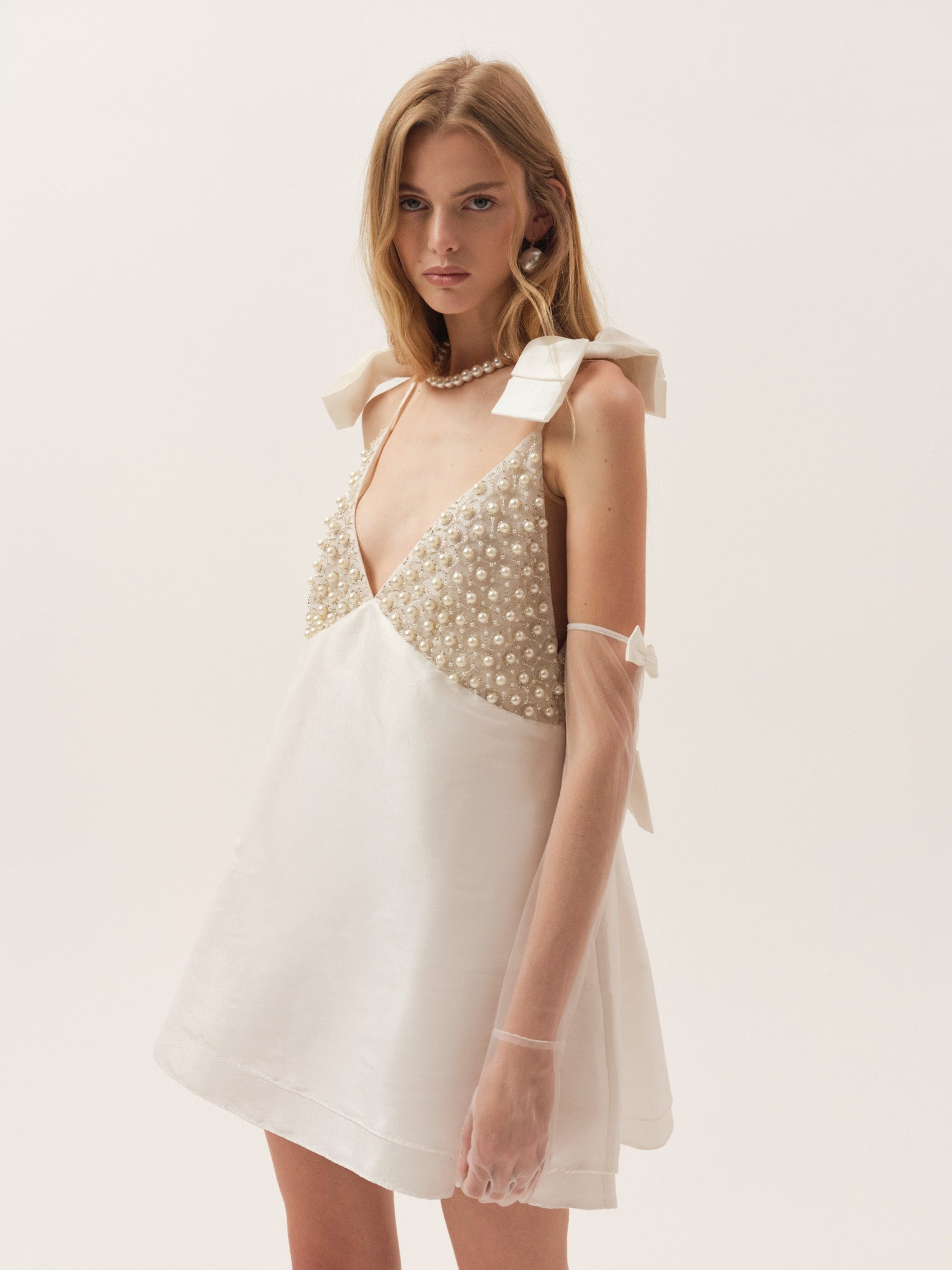 For Love & Lemons Pearly Bow Mini Dress - Image 1