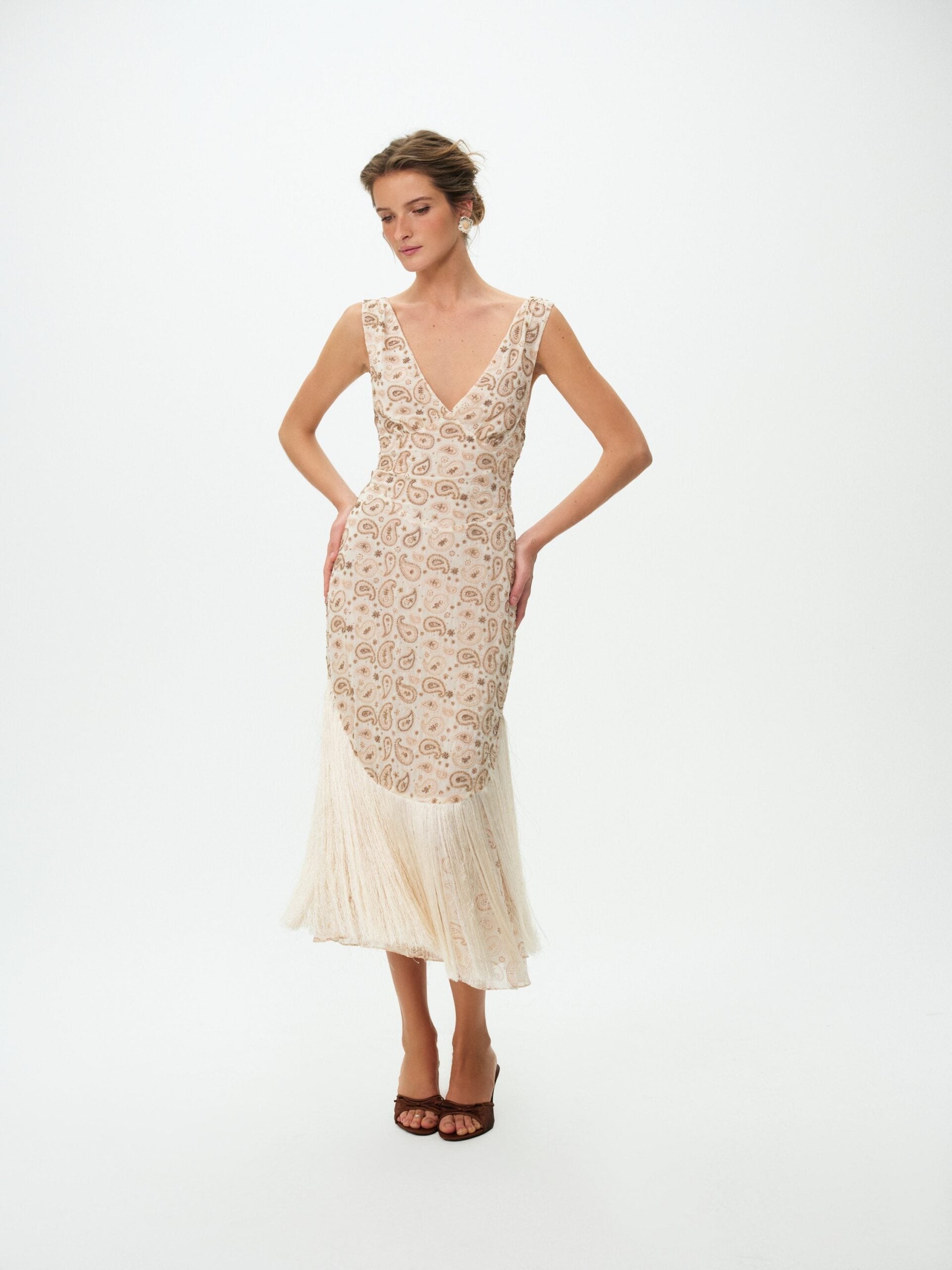 For Love & Lemons Paisley Floral Beaded Midi Dress - Image 1