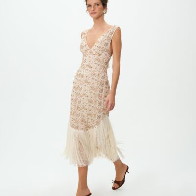 For Love & Lemons Paisley Floral Beaded Midi Dress - Image 2