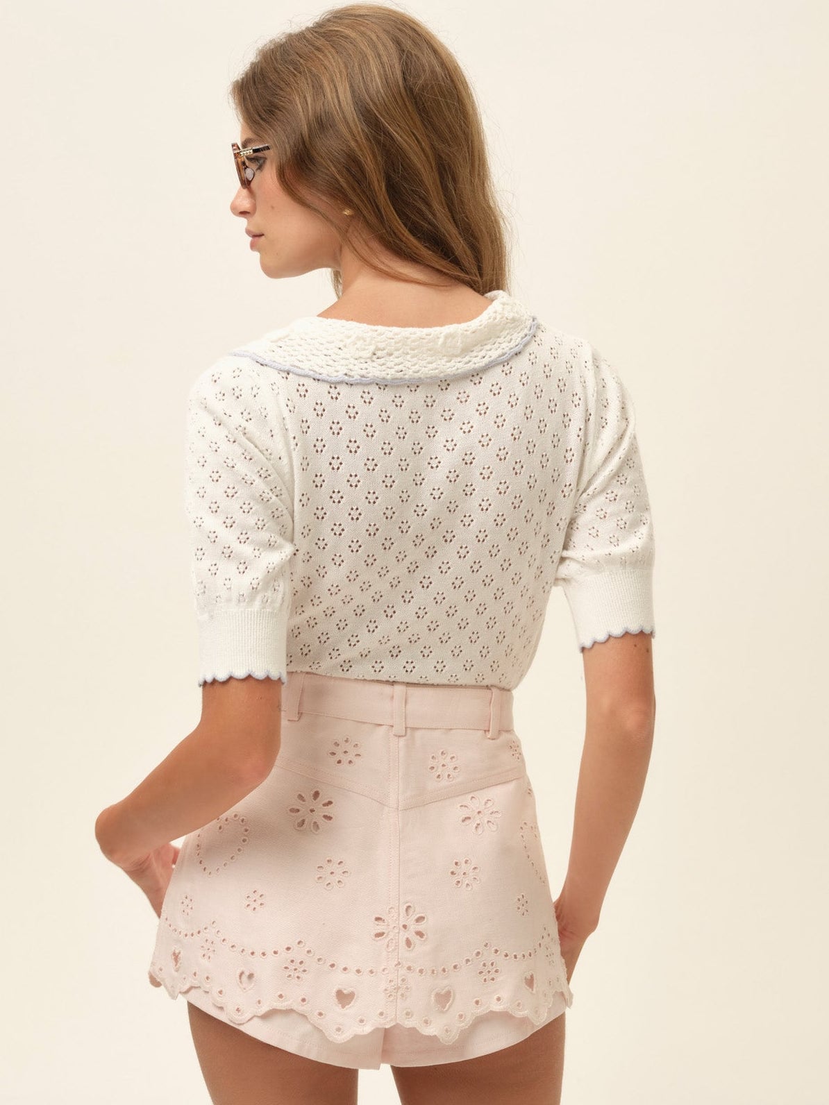 MNFO041026035745352_2 For Love & Lemons Heart Eyelet Denim Skort - Image 2