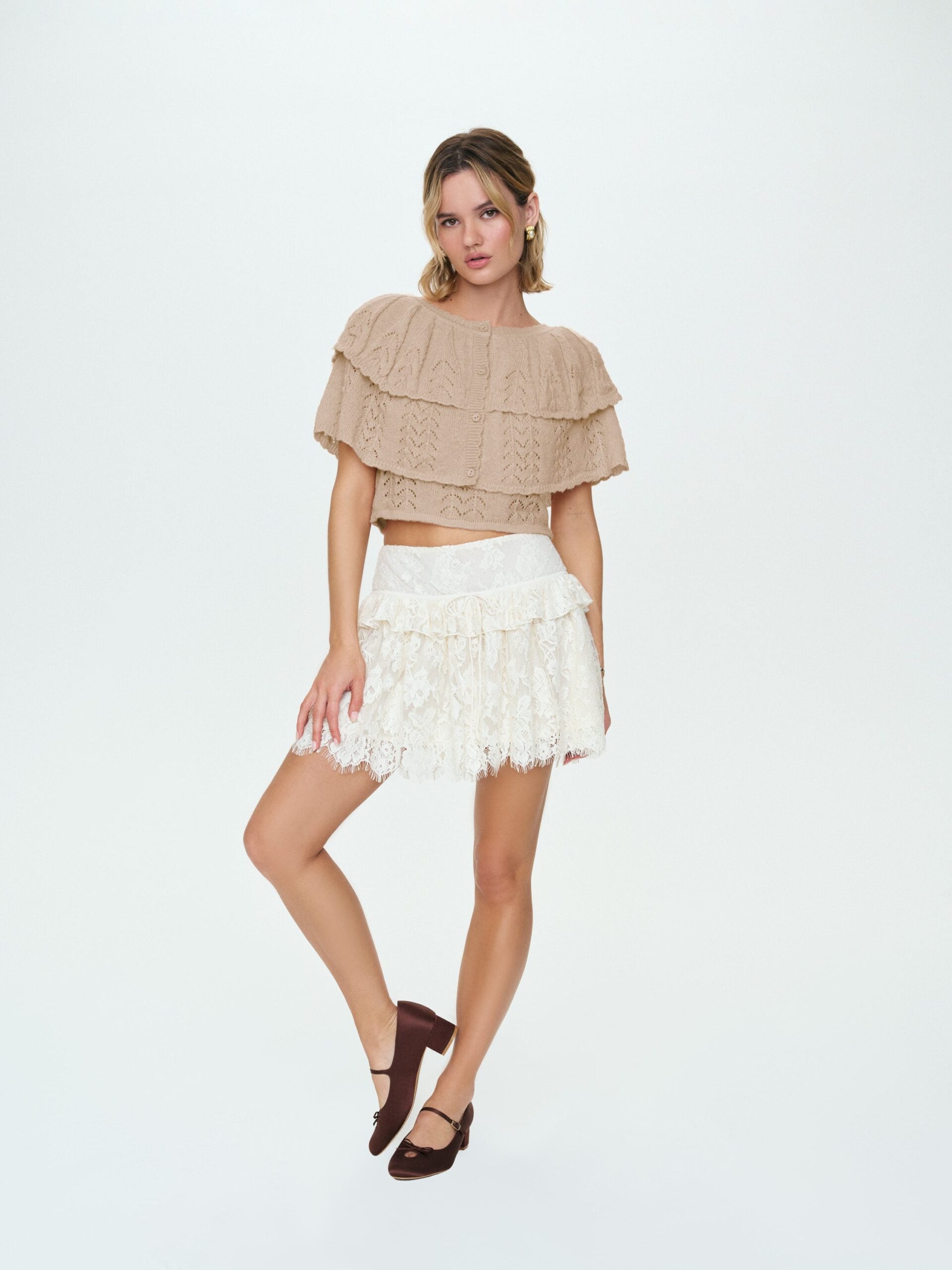 For Love & Lemons Evelyn Crochet Tank and Ruffle Cape - Image 1