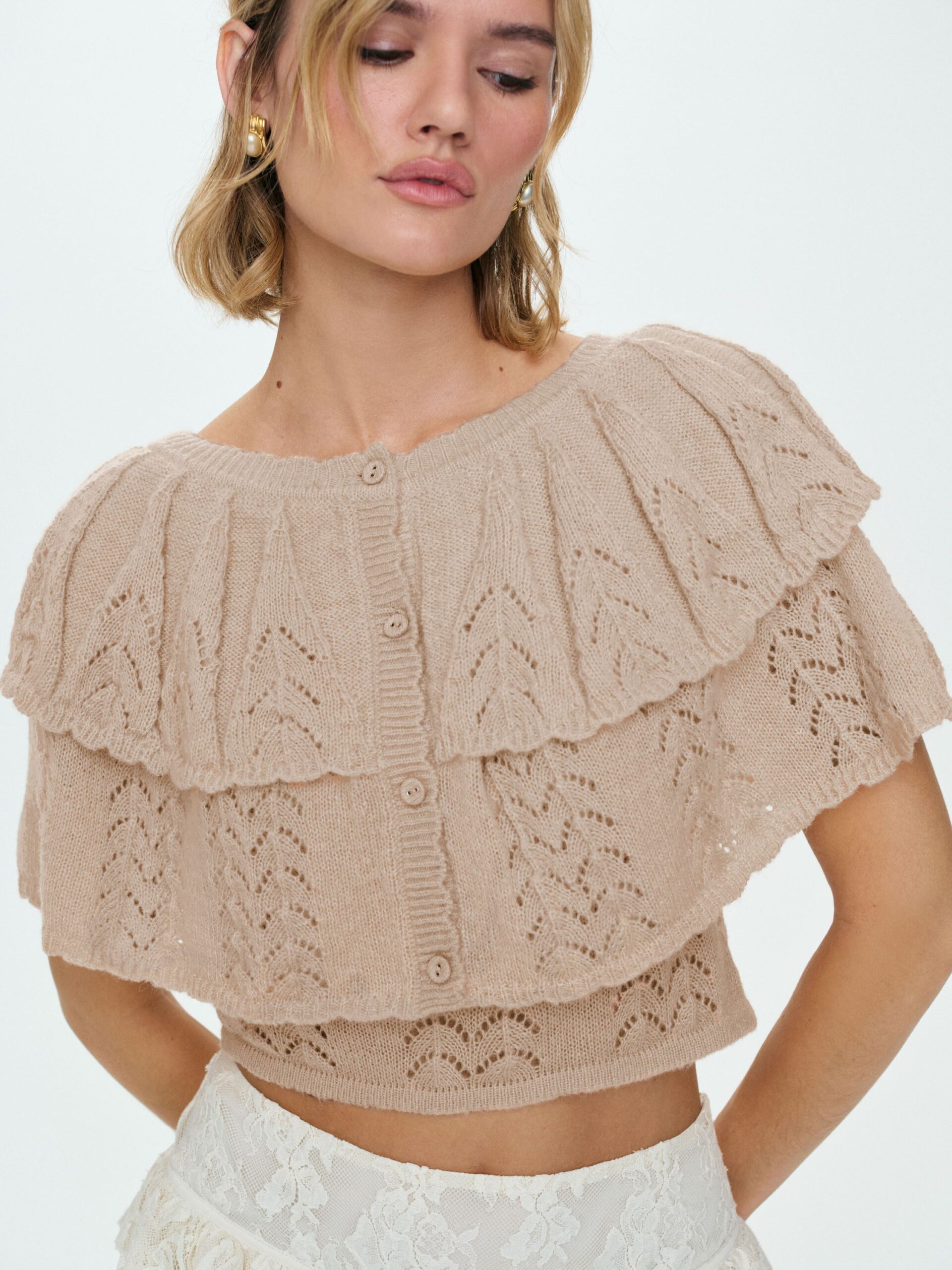 MNFO041026035745385_2 For Love & Lemons Evelyn Crochet Tank and Ruffle Cape - Image 2