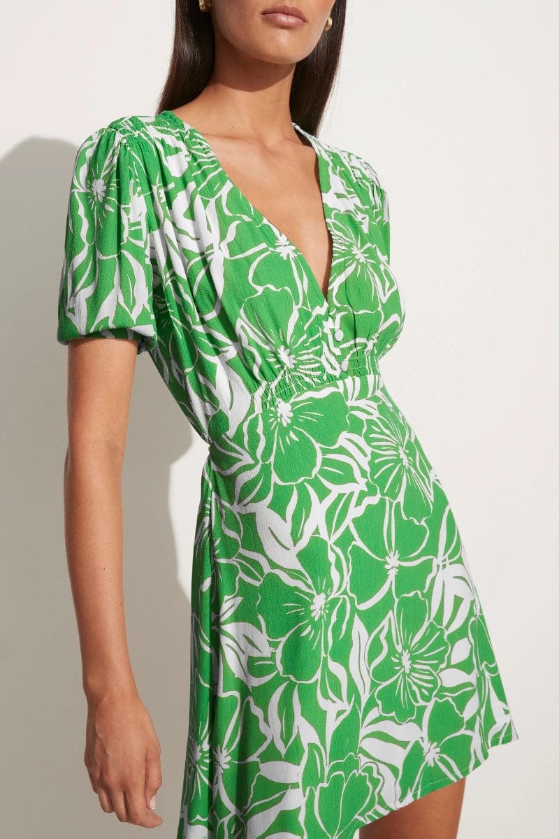 Faithfull The Brand La Castella Mini Dress El Marsa Floral Print Green - Image 1