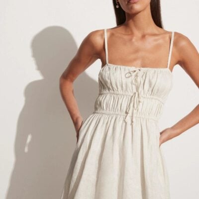 Faithfull The Brand Shivka Mini Dress Plain Egg Shell - Image 1