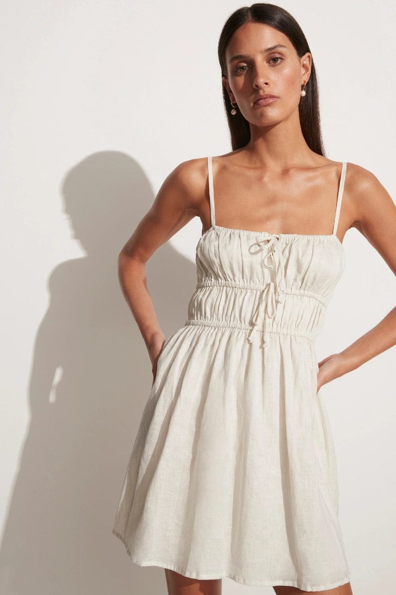 Faithfull The Brand Shivka Mini Dress Plain Egg Shell - Image 1