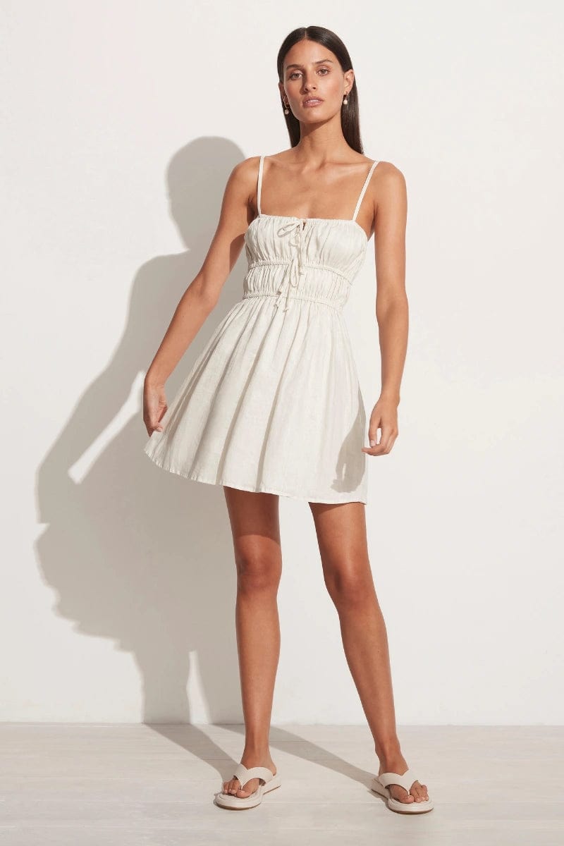 Faithfull The Brand Shivka Mini Dress Plain Egg Shell - Image 3