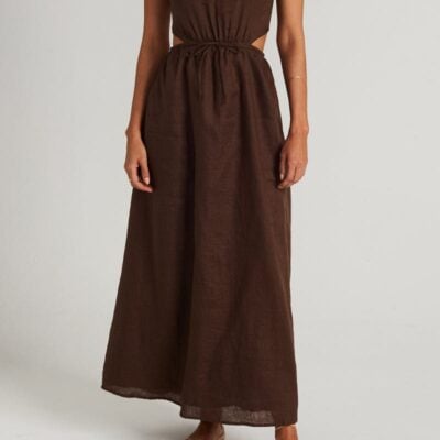 Faithfull The Brand La Piedra Maxi Dress Plain Chocolate - Image 1