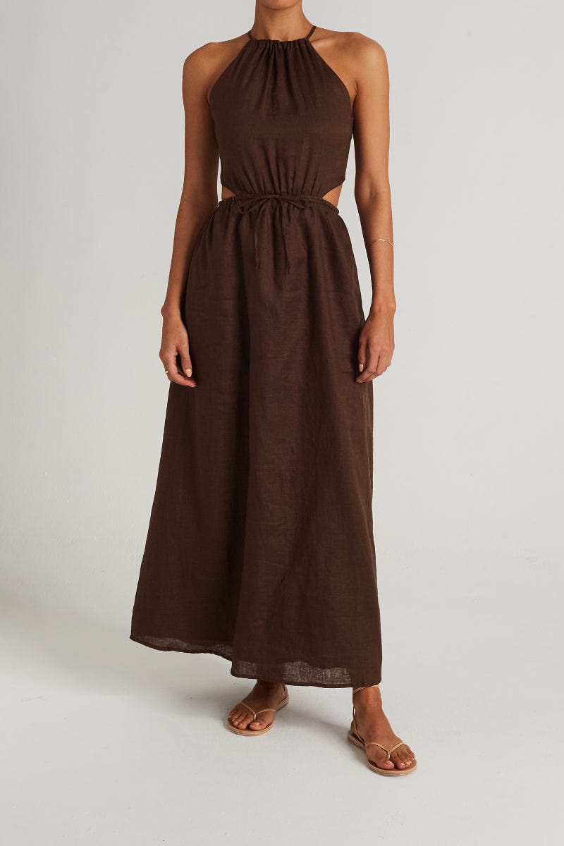 Faithfull The Brand La Piedra Maxi Dress Plain Chocolate - Image 1